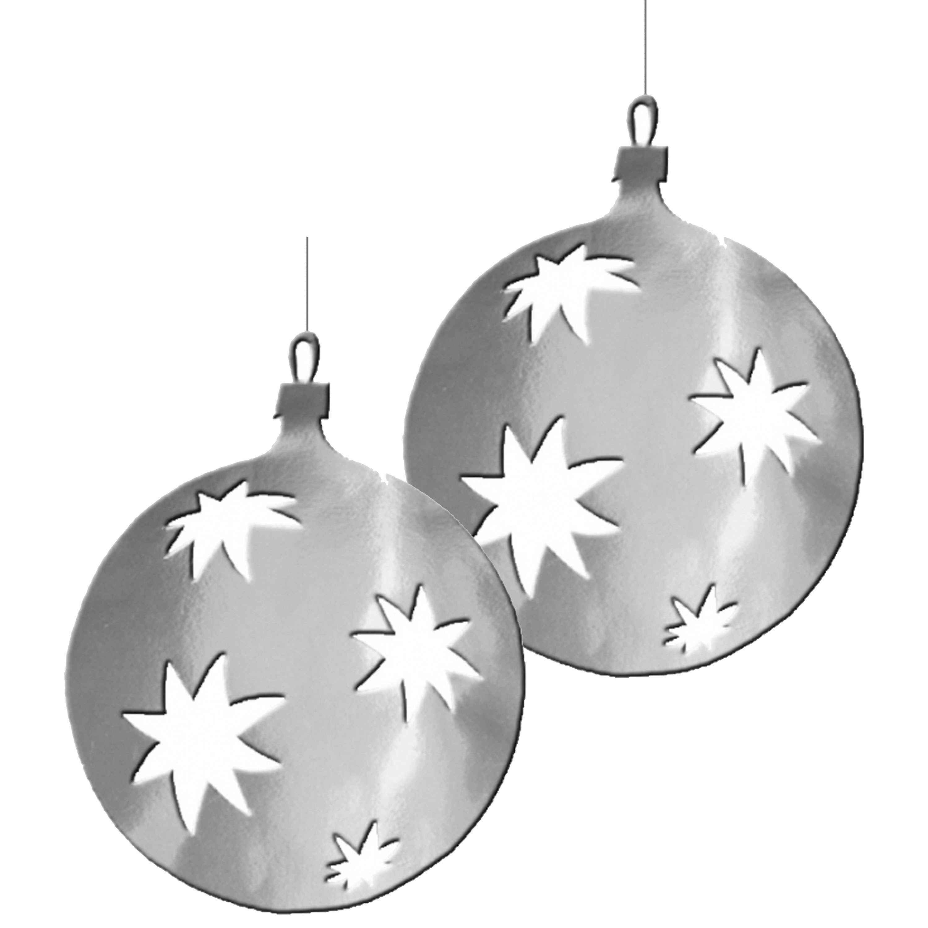 Grote Kerstbal hangdecoratie van karton - 2x - zilver - Dia 30 cm - Kerstversiering -
