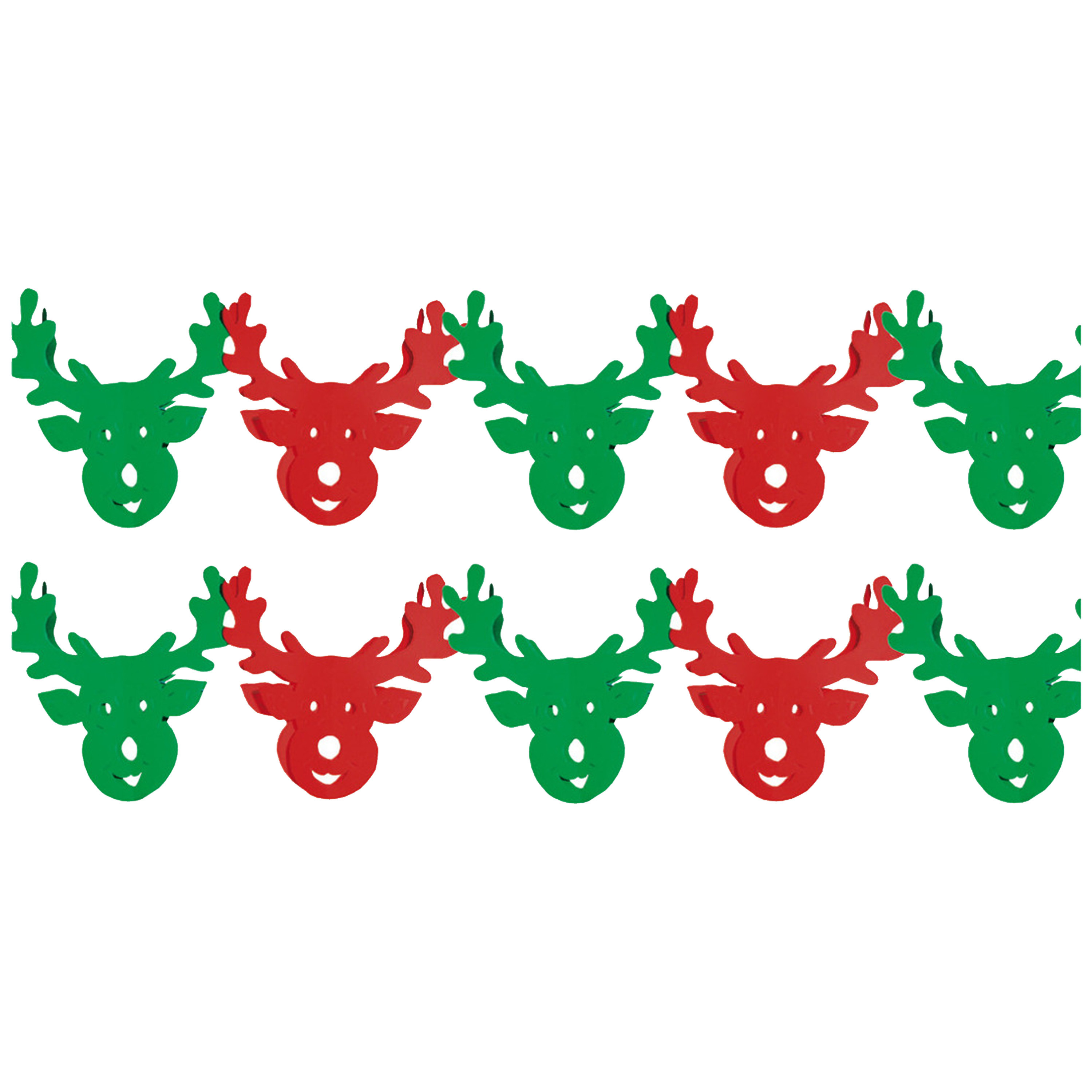 Kerstslinger - 2x - rendieren - rood/groen - 3 meter - papier - brandvertragend - kerstversiering -