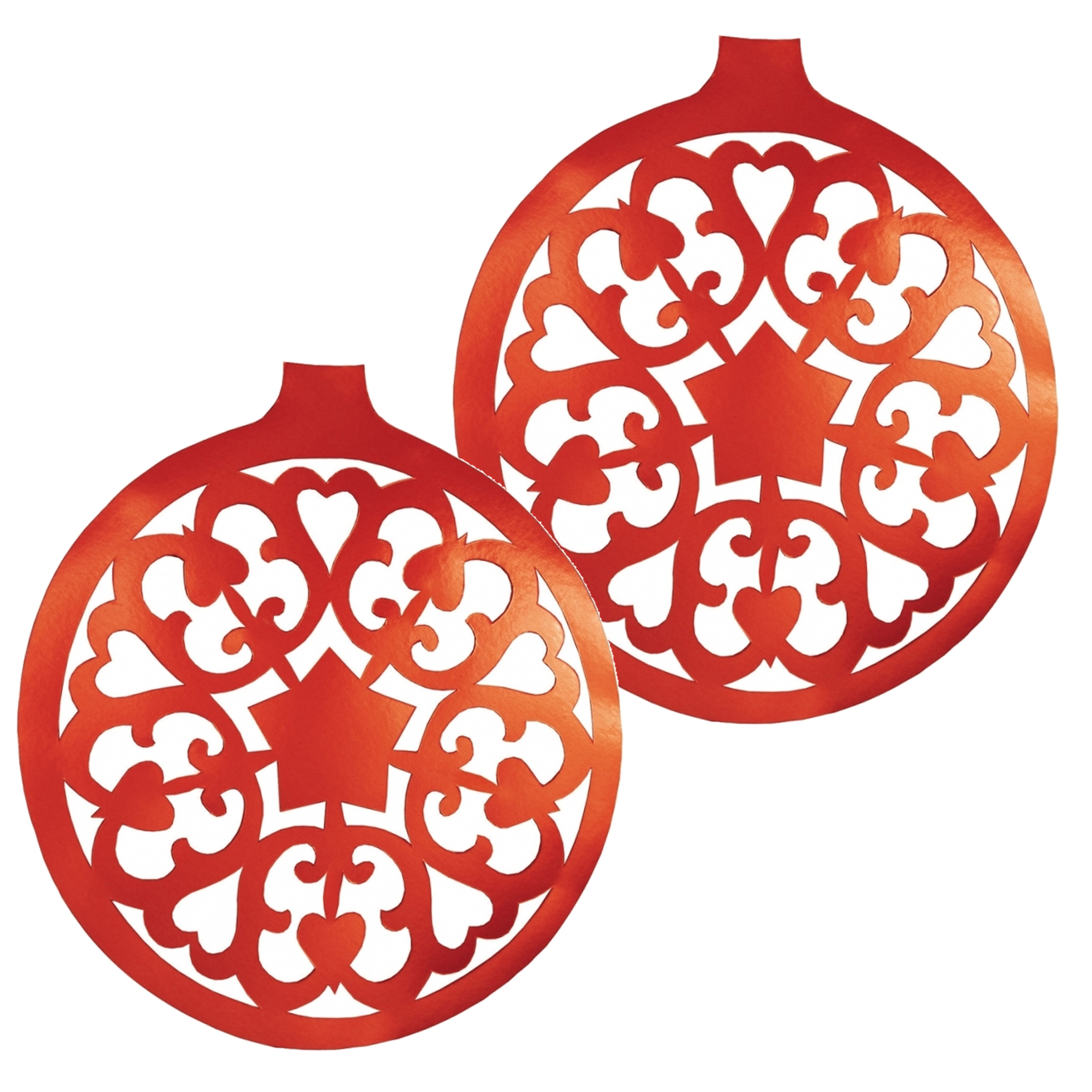 Grote Kerstbal hangdecoratie van karton - 2x - rood - Dia 32 cm - Kerstversiering -