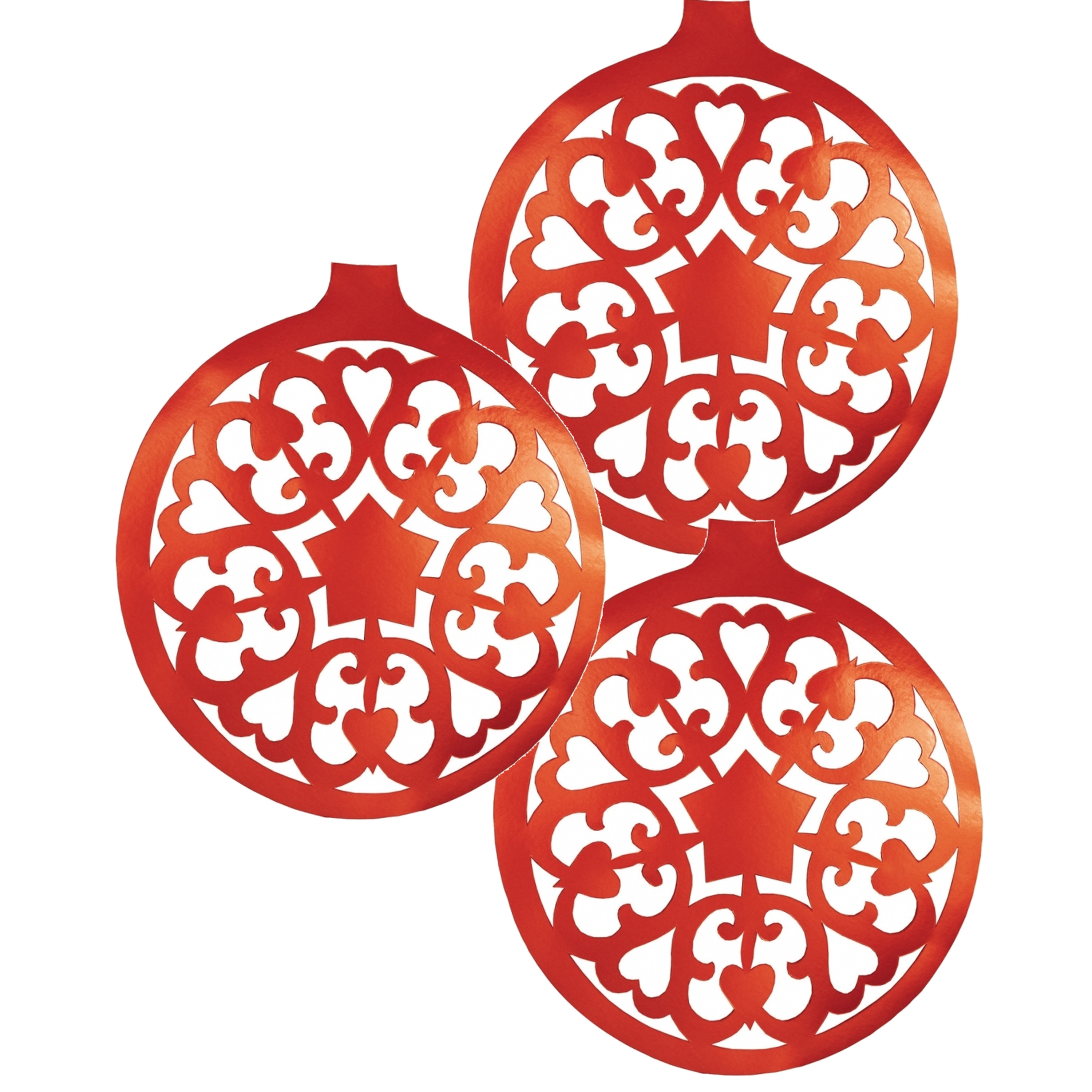 Grote Kerstbal hangdecoratie van karton - 3x - rood - Dia 32 cm - Kerstversiering -