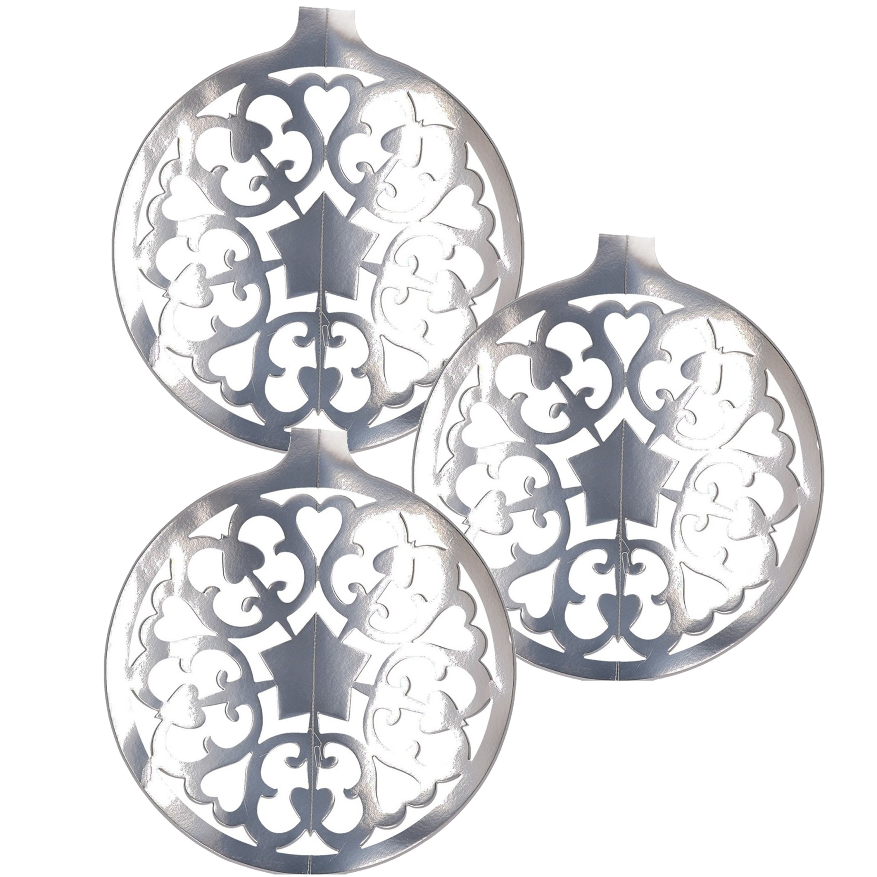 Grote Kerstbal hangdecoratie van karton - 3x - zilver - Dia 49 cm - Kerstversiering -
