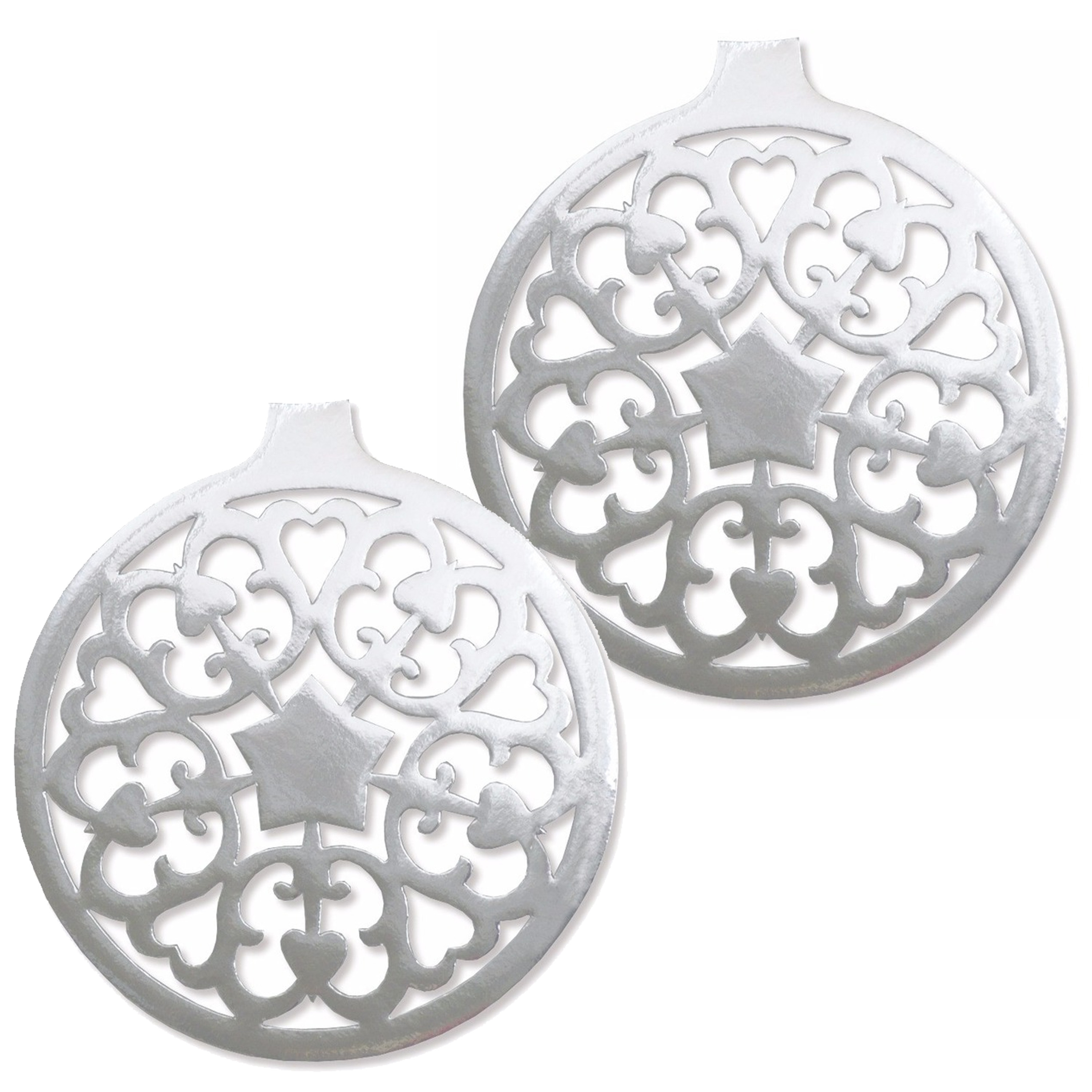 Grote Kerstbal hangdecoratie van karton - 2x - zilver - Dia 32 cm - Kerstversiering -