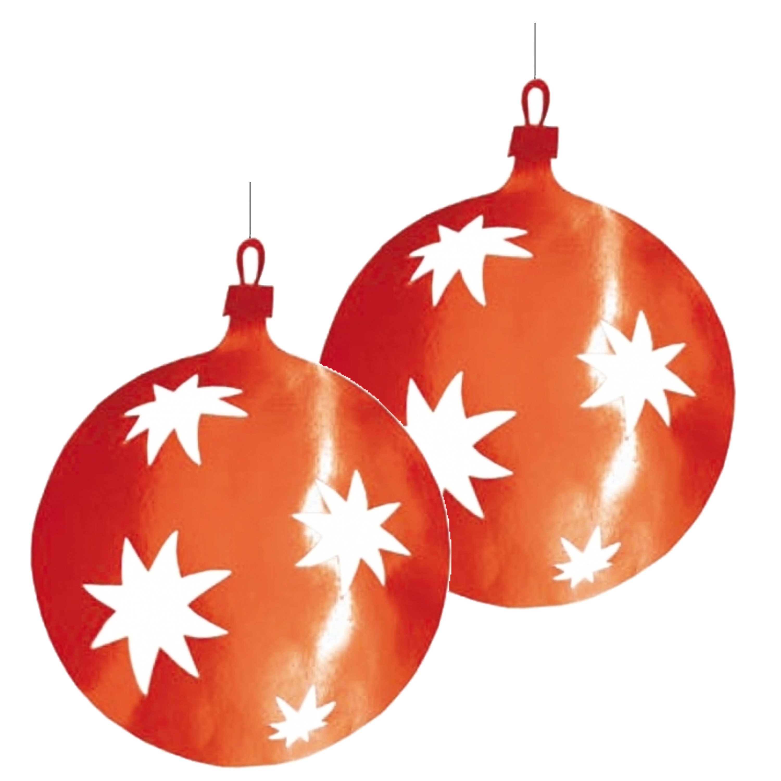 Grote Kerstbal hangdecoratie van karton - 2x - rood - Dia 40 cm - Kerstversiering -