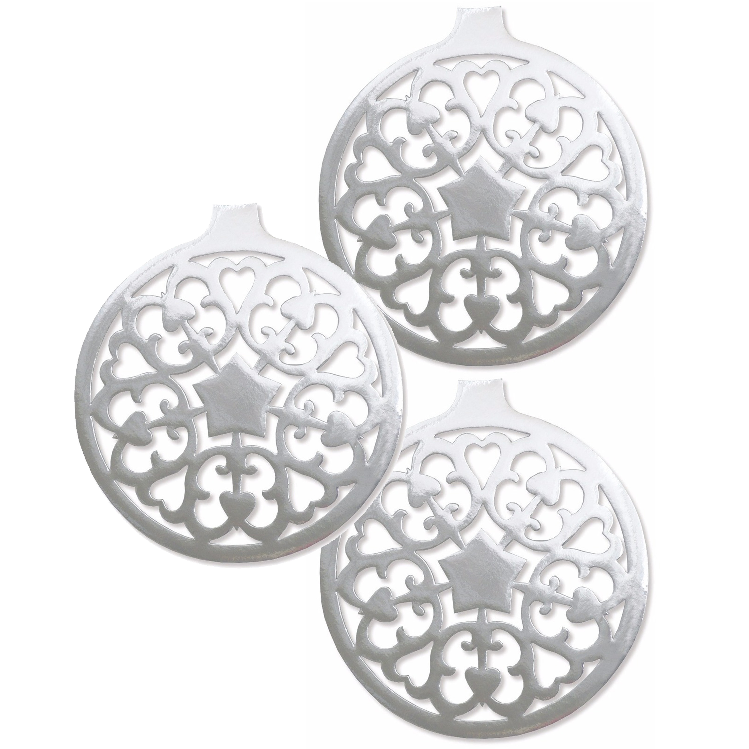 Grote Kerstbal hangdecoratie van karton - 3x - zilver - Dia 32 cm - Kerstversiering -