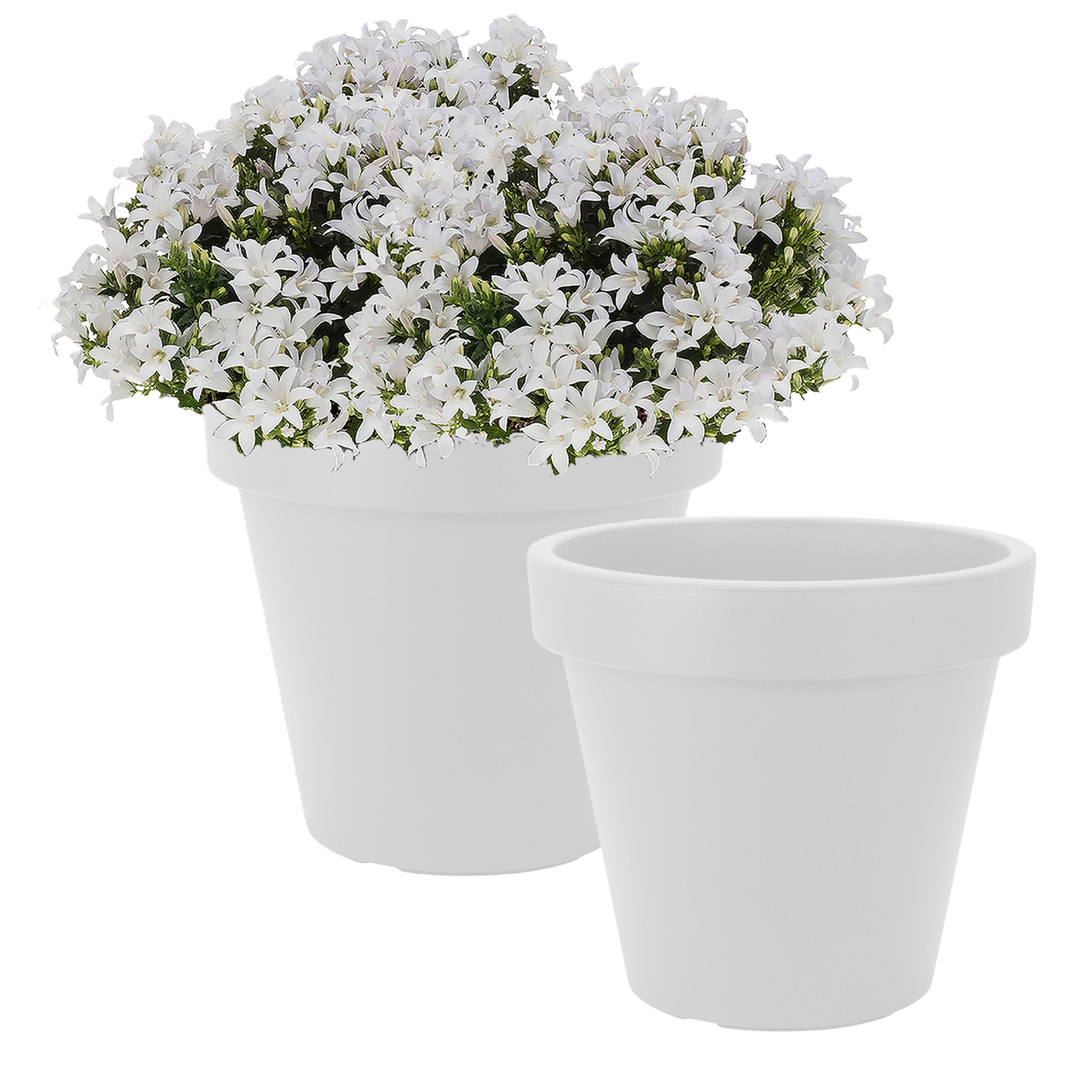 Bloempot/plantenpot voor binnen en buiten - 2x - D35 x H30 cm - wit - kunststof -