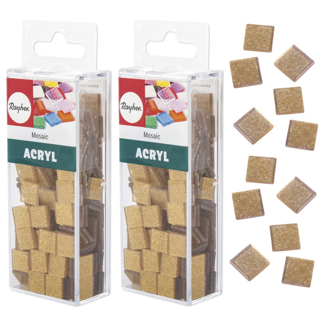 Mozaiek steentjes/tegeltjes - 410x stuks - goud - 1 x 1 cm - Mozaieken maken - Kunststof -