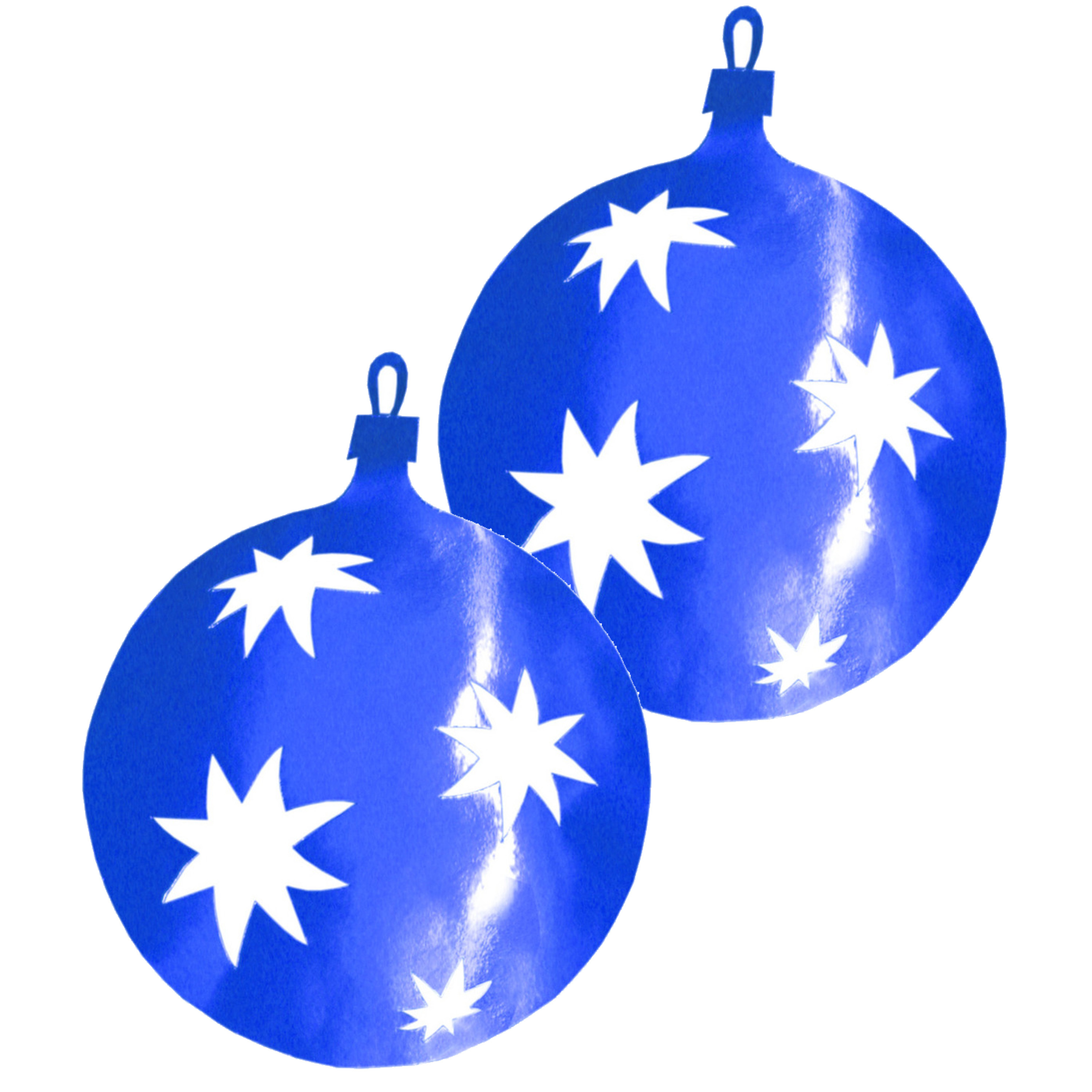 Grote Kerstbal hangdecoratie van karton - 2x - blauw - Dia 30 cm - Kerstversiering -