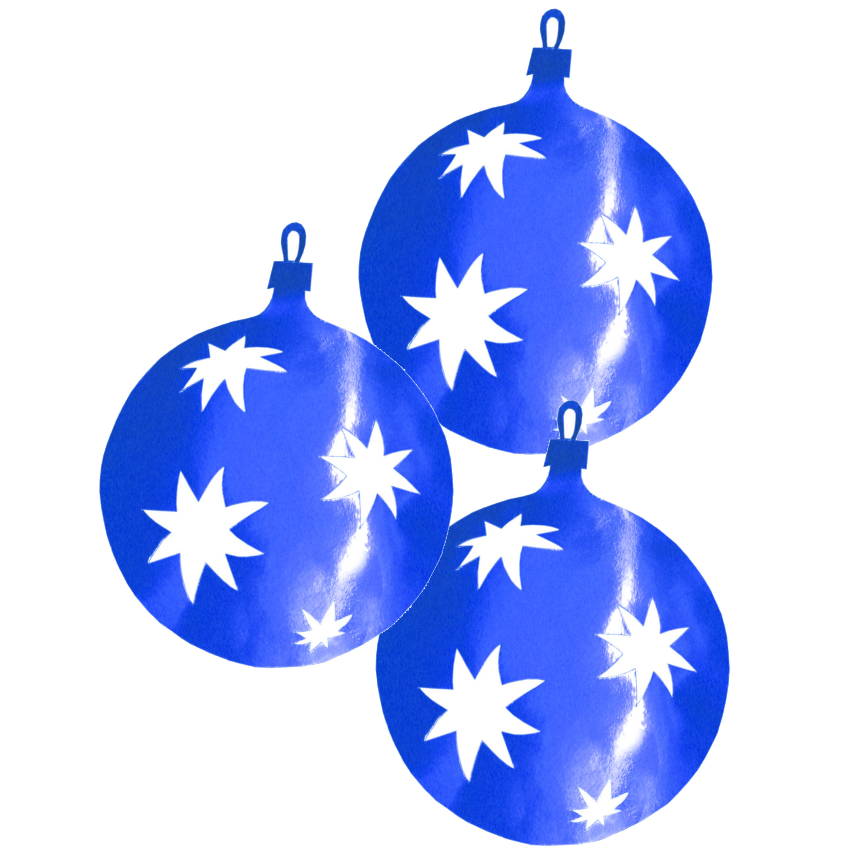 Grote Kerstbal hangdecoratie van karton - 3x - blauw - Dia 30 cm - Kerstversiering -
