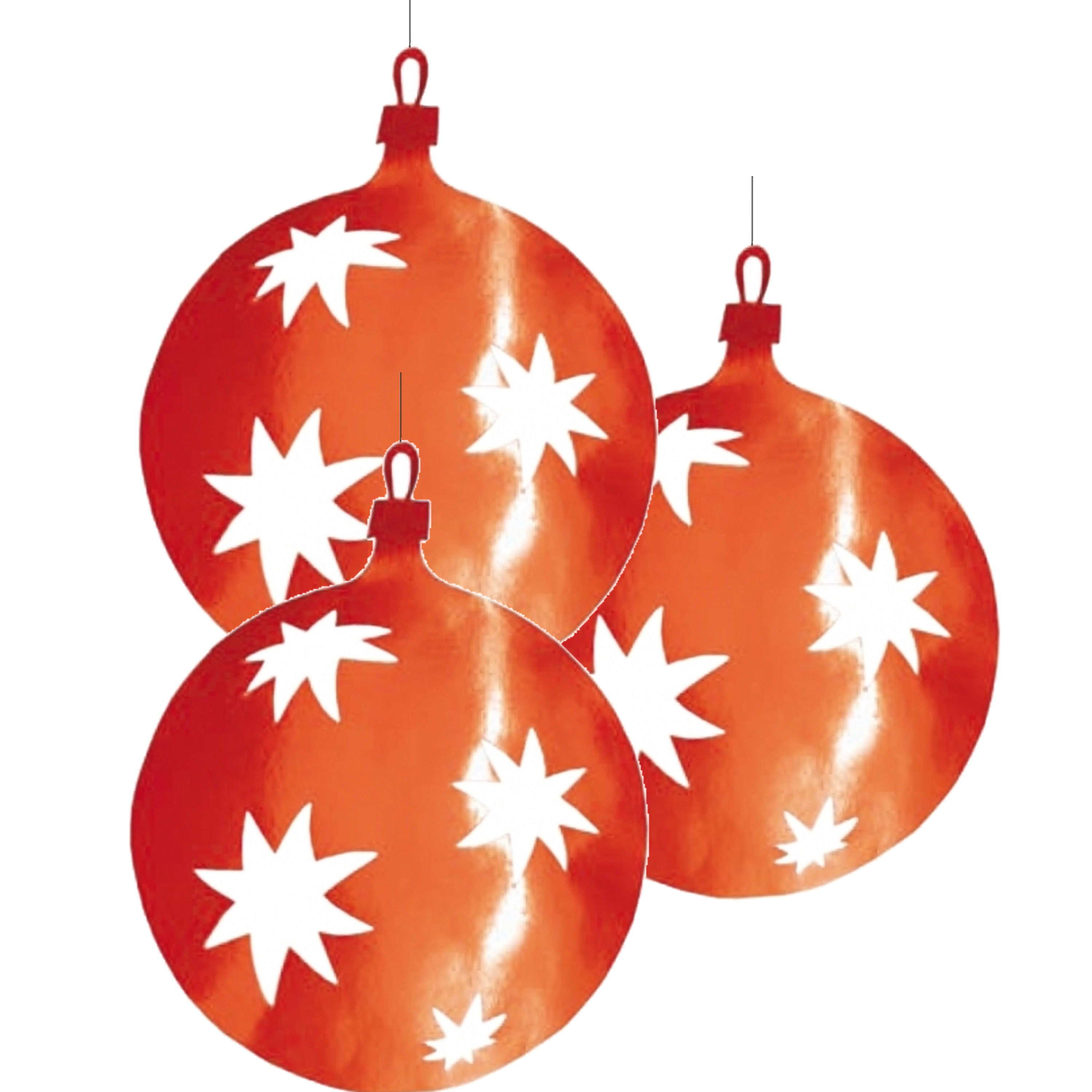 Grote Kerstbal hangdecoratie van karton - 3x - rood - Dia 30 cm - Kerstversiering -
