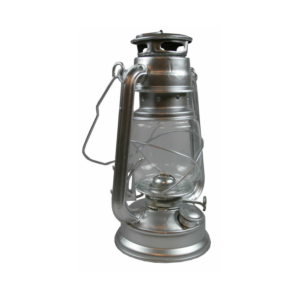 Stormlantaarn - zilver - op brandstof - 8 x 25 cm - retro campinglamp -