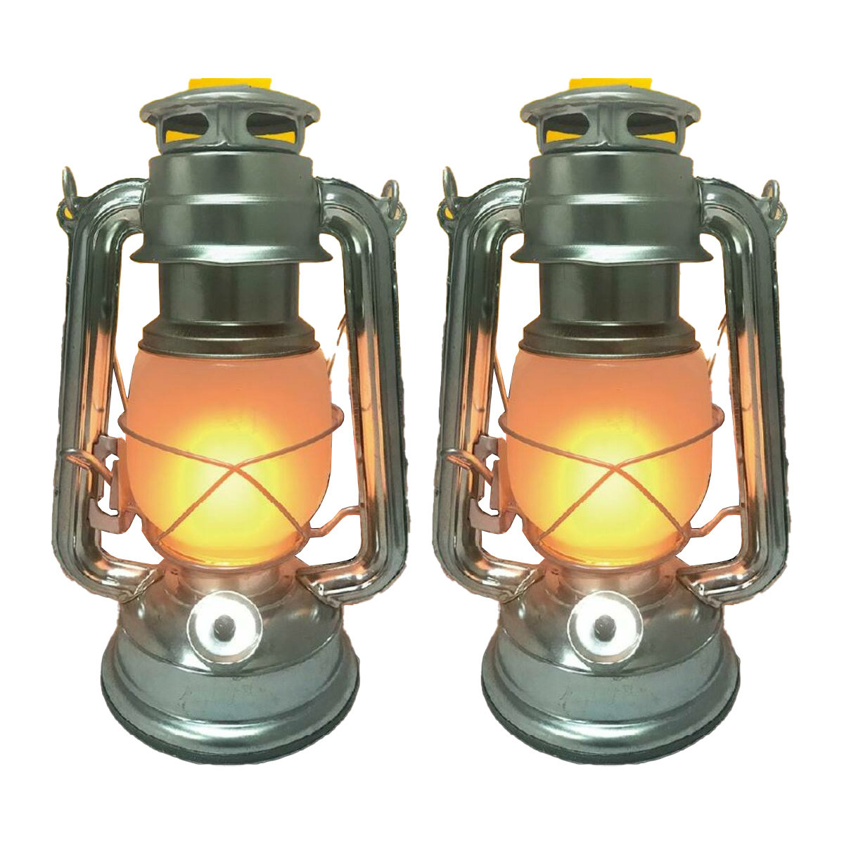 Stormlantaarn - 2x - zilver - led - op batterij - 8 x 25 cm - retro campinglamp -