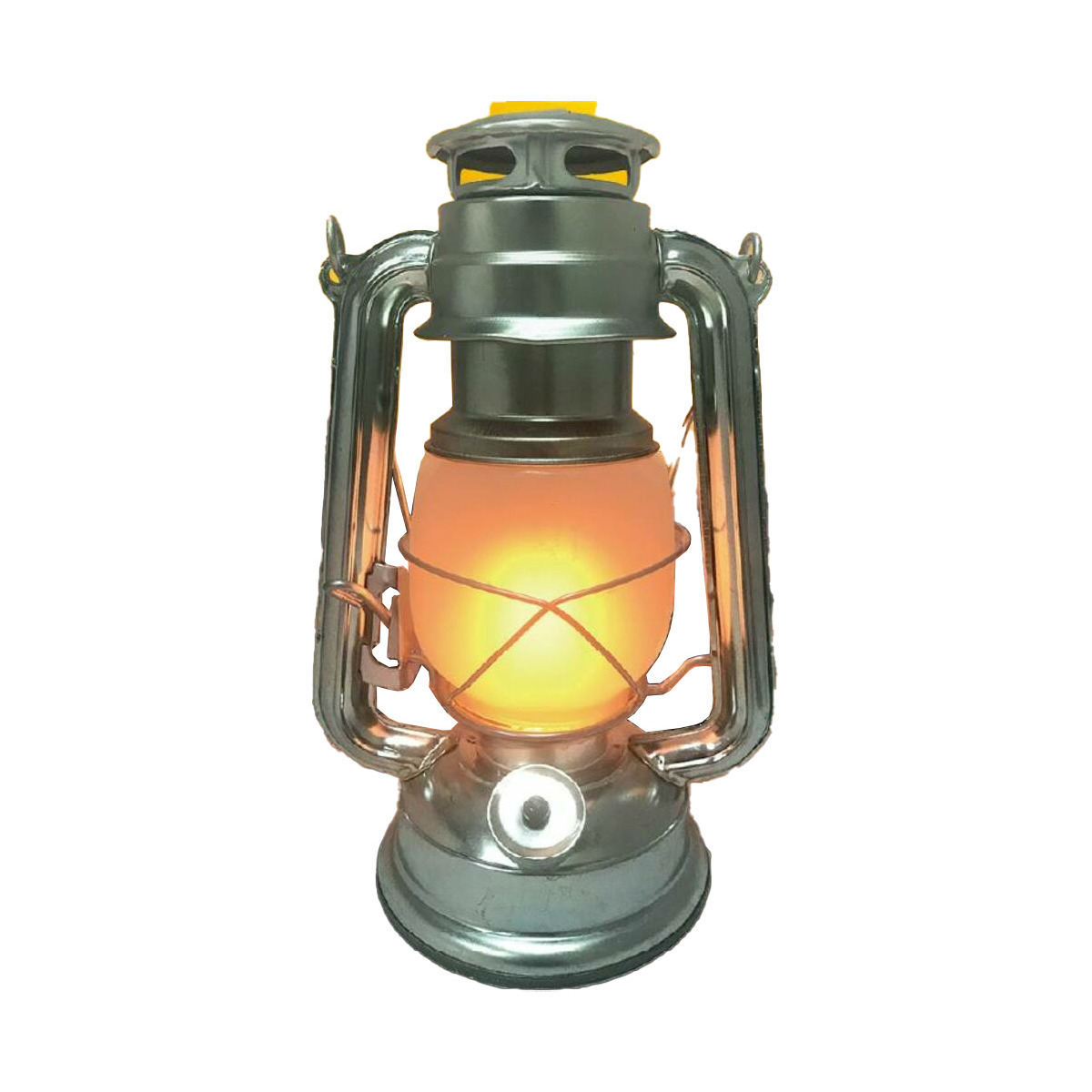 Stormlantaarn - zilver - led - op batterij - 8 x 25 cm - retro campinglamp -