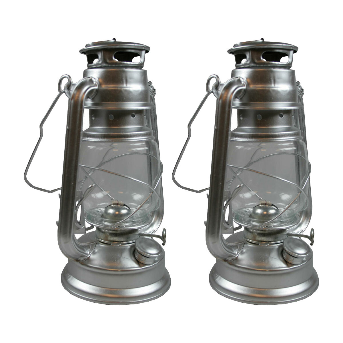 Stormlantaarn - 2x - zilver - op brandstof - 8 x 25 cm - retro campinglamp -