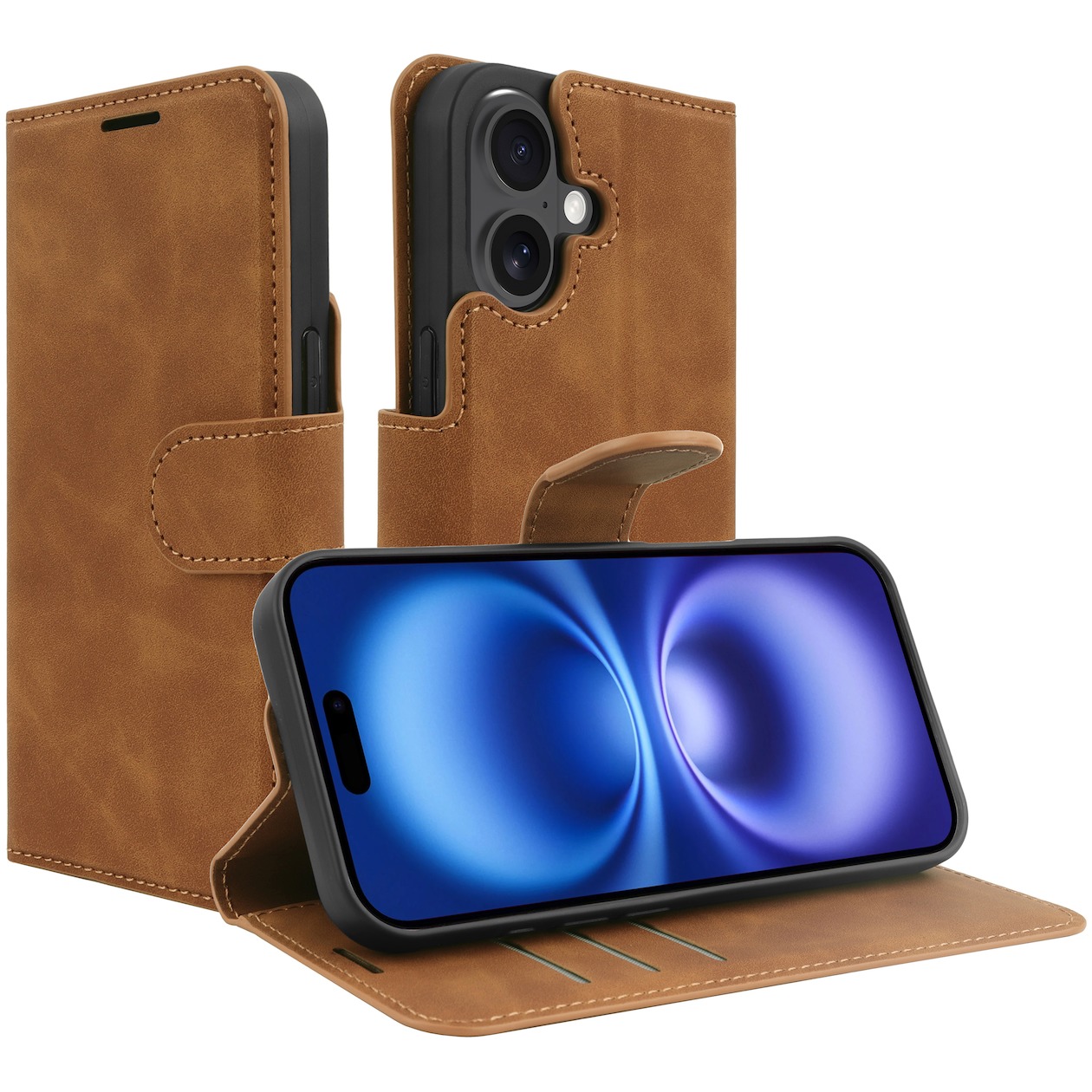 Just in Case Premium Wallet Case voor Apple iPhone 16 Telefoonhoesje Bruin