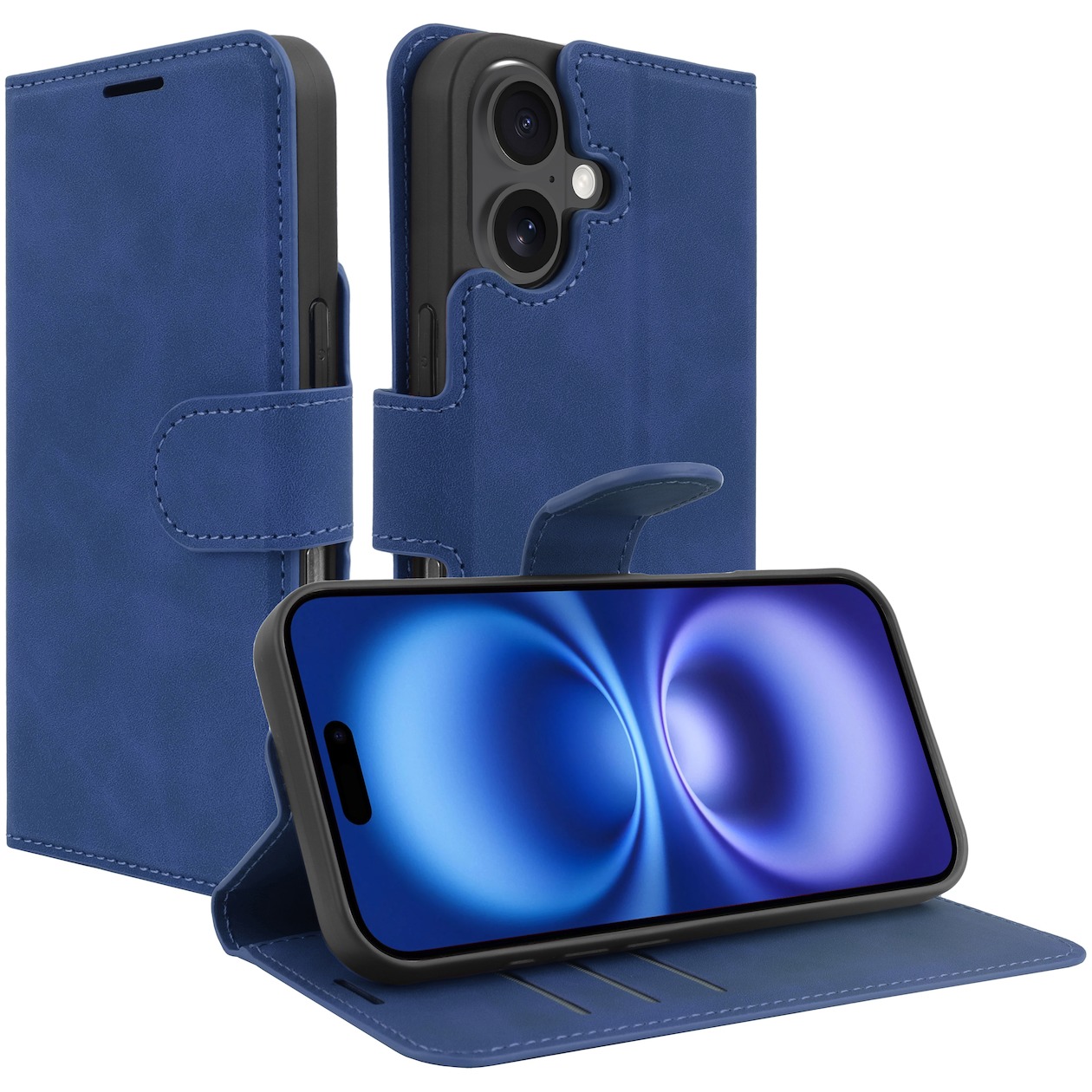 Just in Case Premium Wallet Case voor Apple iPhone 16 Telefoonhoesje Blauw