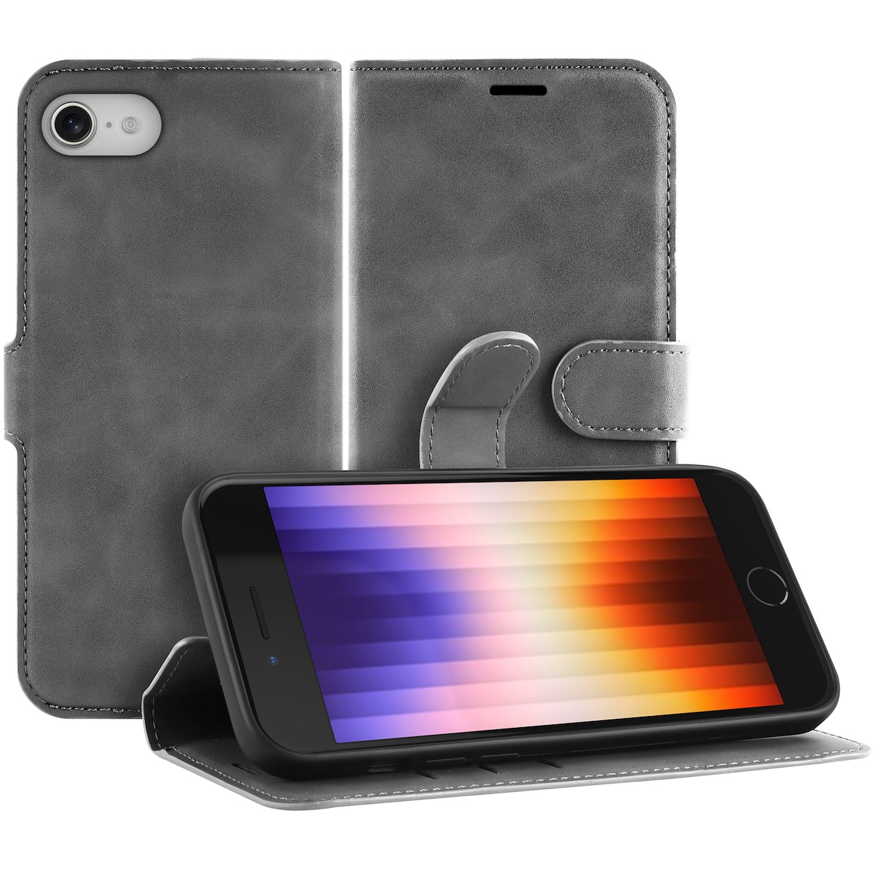 Just in Case Premium Wallet Case voor Apple iPhone SE 2022 Telefoonhoesje Grijs