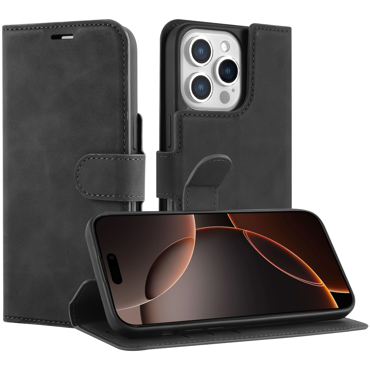 Just in Case Premium Wallet Case voor Apple iPhone 16 Pro Max Telefoonhoesje Zwart