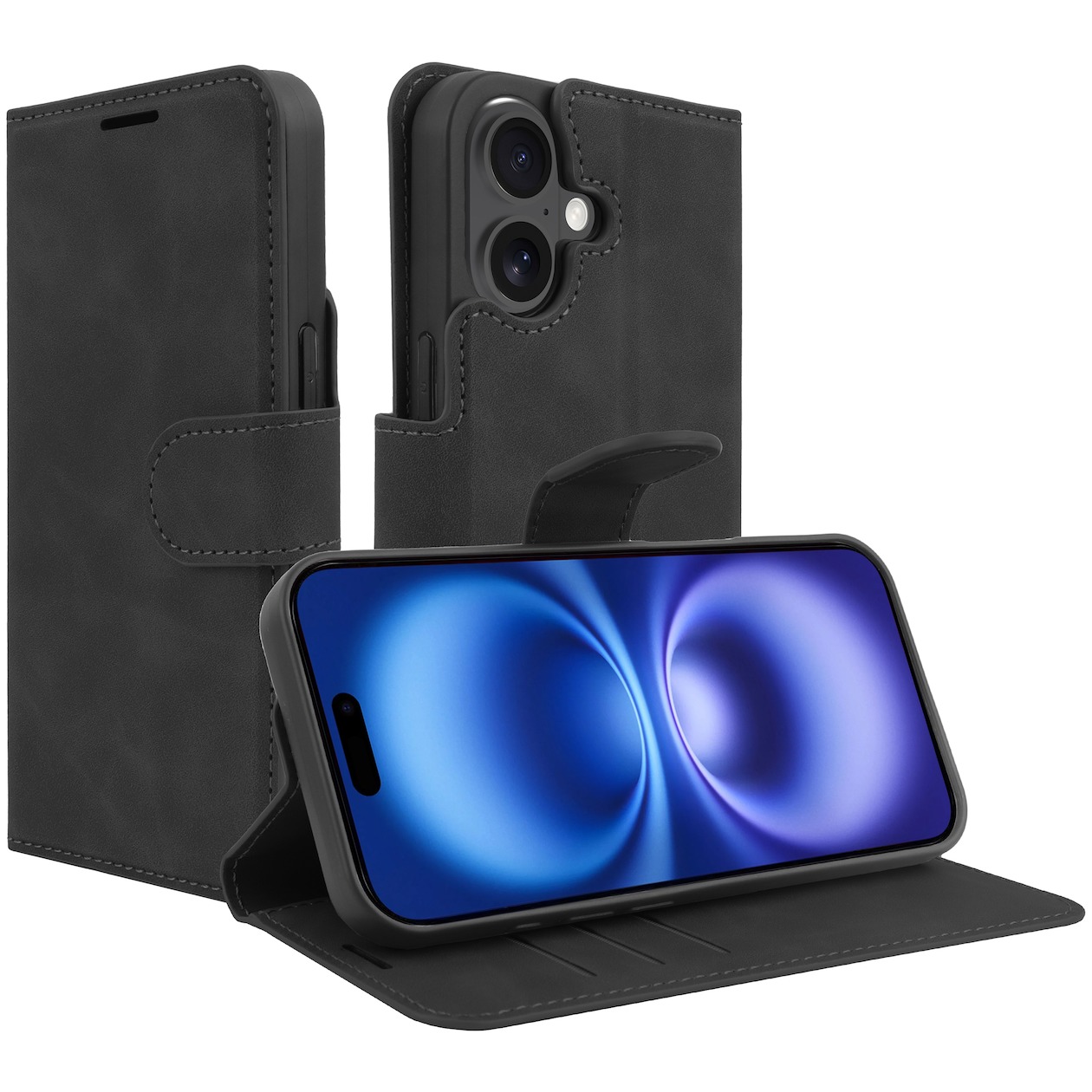 Just in Case Premium Wallet Case voor Apple iPhone 16 Plus Telefoonhoesje Zwart