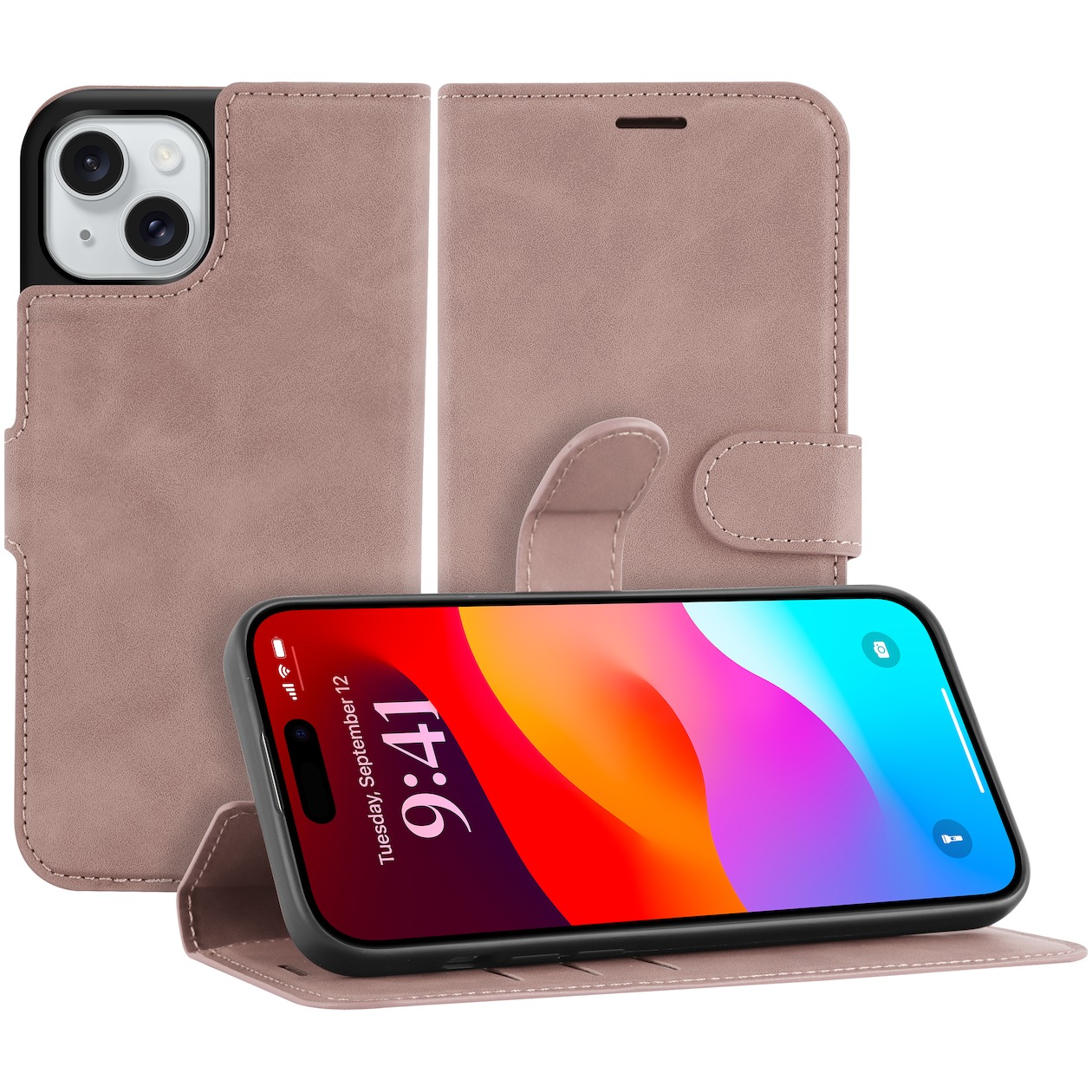 Just in Case Premium Wallet Case voor Apple iPhone 15 Plus Telefoonhoesje Roze
