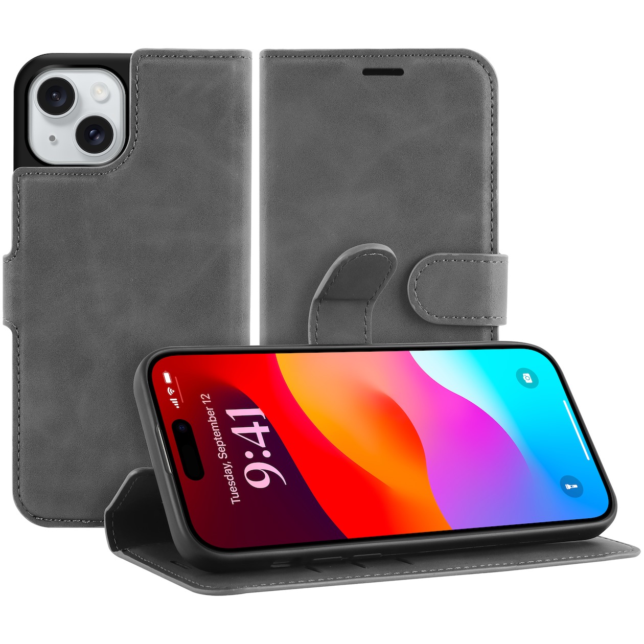 Just in Case Premium Wallet Case voor Apple iPhone 15 Plus Telefoonhoesje Grijs