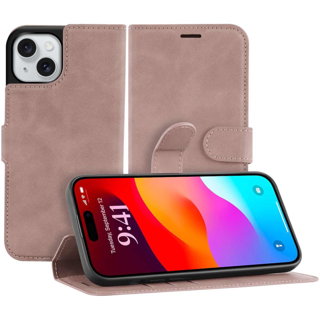 Just in Case Premium Wallet Case voor Apple iPhone 15 Telefoonhoesje Roze