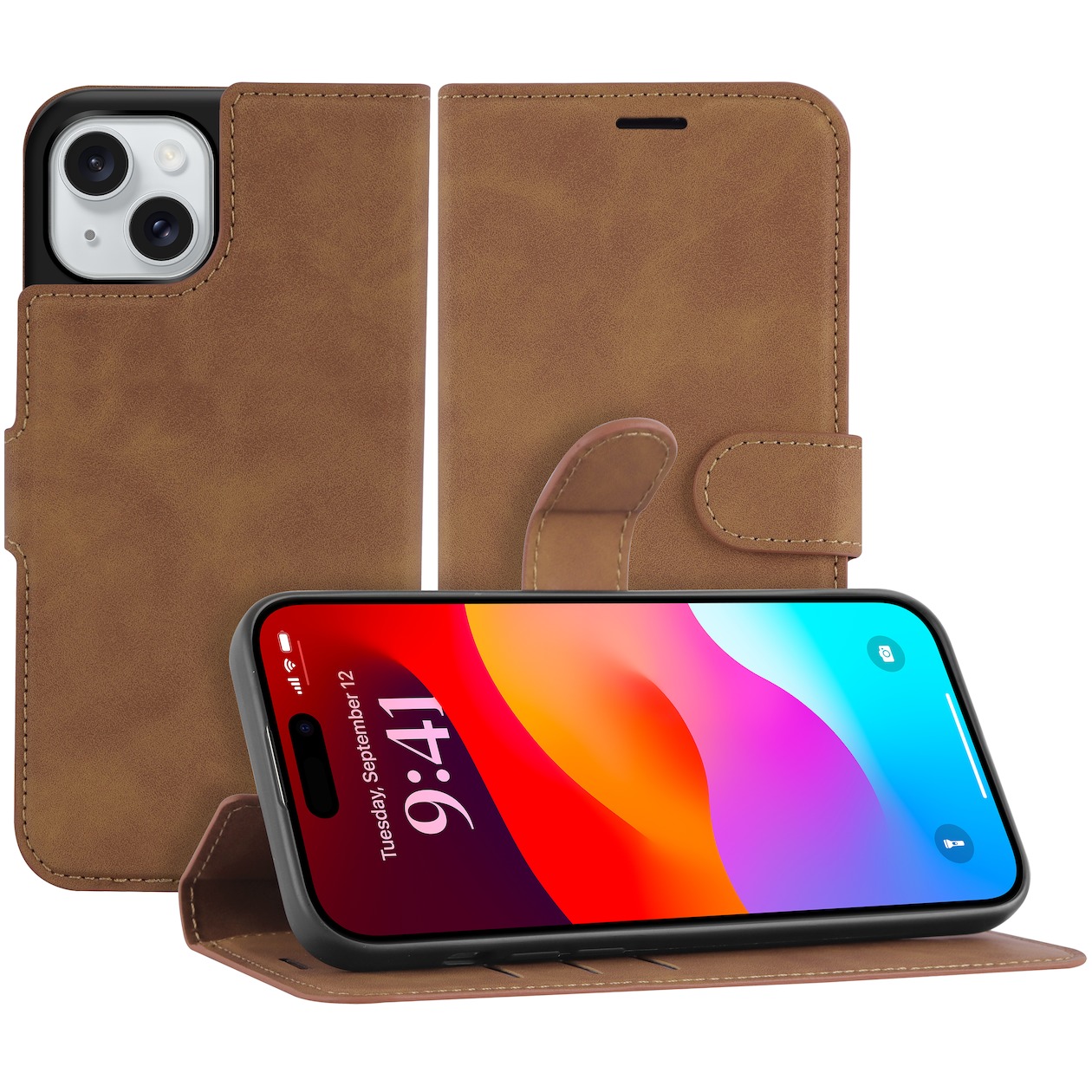 Just in Case Premium Wallet Case voor Apple iPhone 15 Telefoonhoesje Bruin