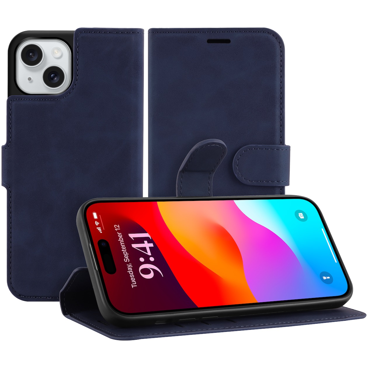 Just in Case Premium Wallet Case voor Apple iPhone 15 Telefoonhoesje Blauw