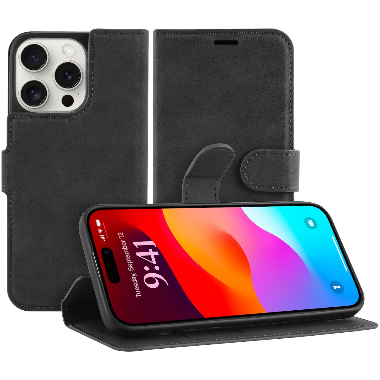 Just in Case Premium Wallet Case voor Apple iPhone 15 Pro Max Telefoonhoesje Zwart
