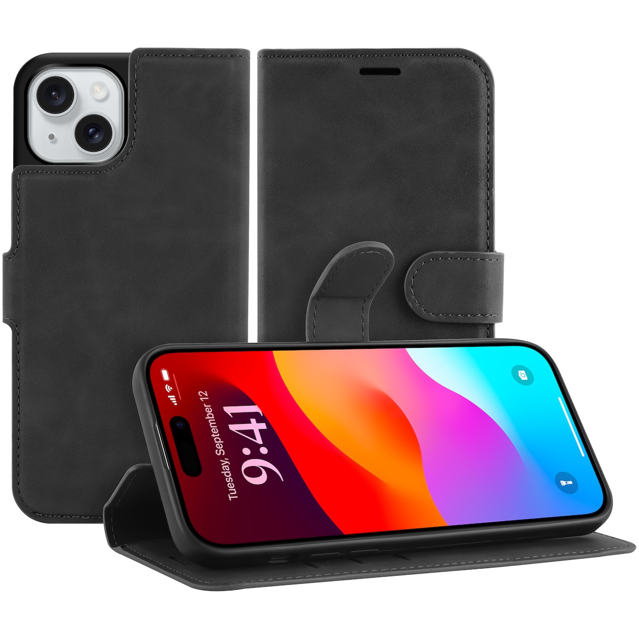 Just in Case Premium Wallet Case voor Apple iPhone 15 Plus Telefoonhoesje Zwart