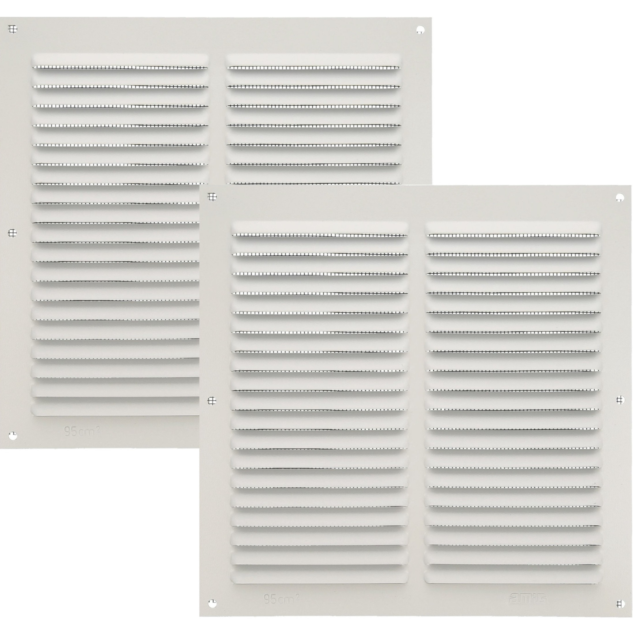 AMIG Ventilatie/muurrooster met gaas - 2x - 200 x 200mm - aluminium - wit - schoepenrooster -
