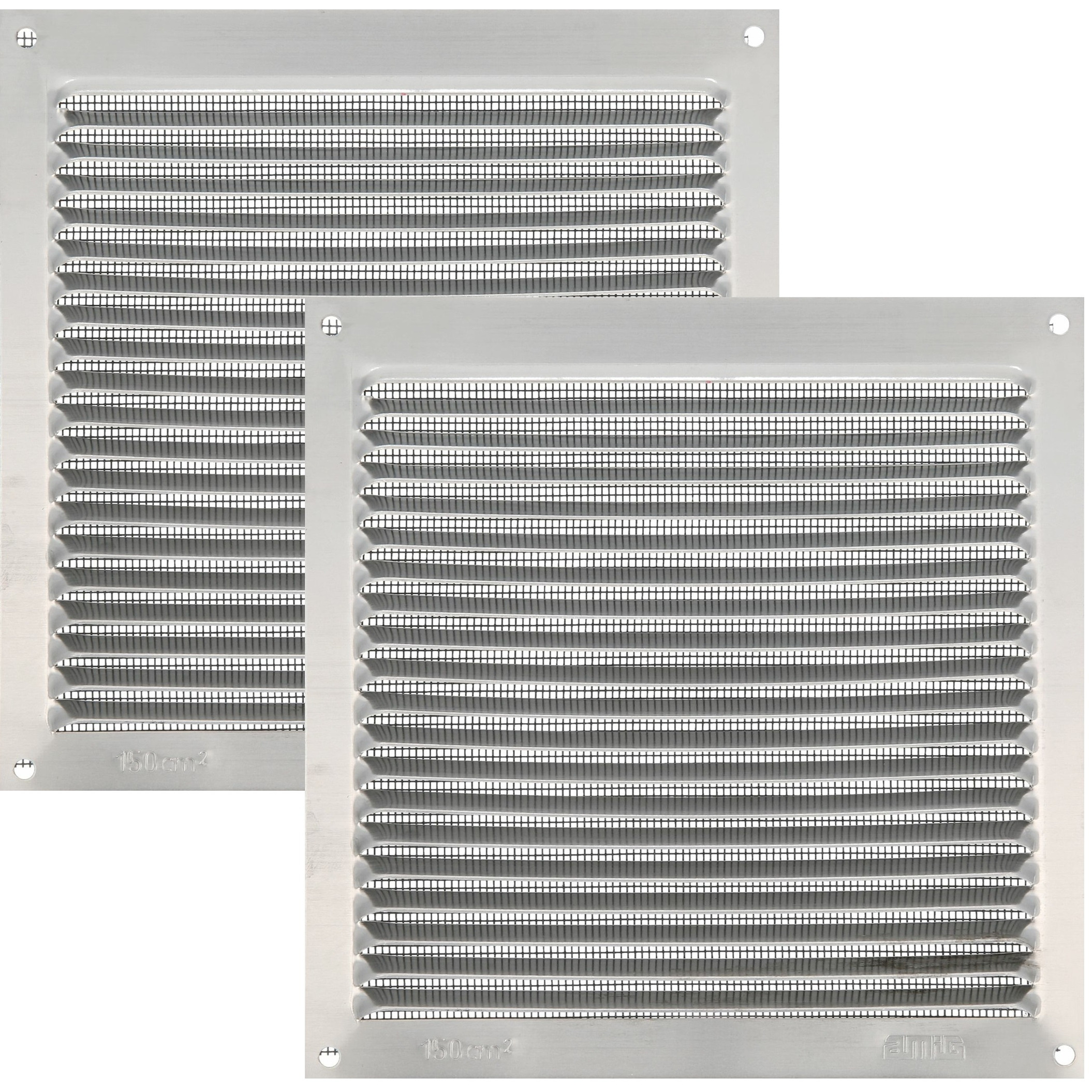 AMIG Ventilatie/muurrooster met gaas - 2x - 170 x 170mm - aluminium - zilver - schoepenrooster -