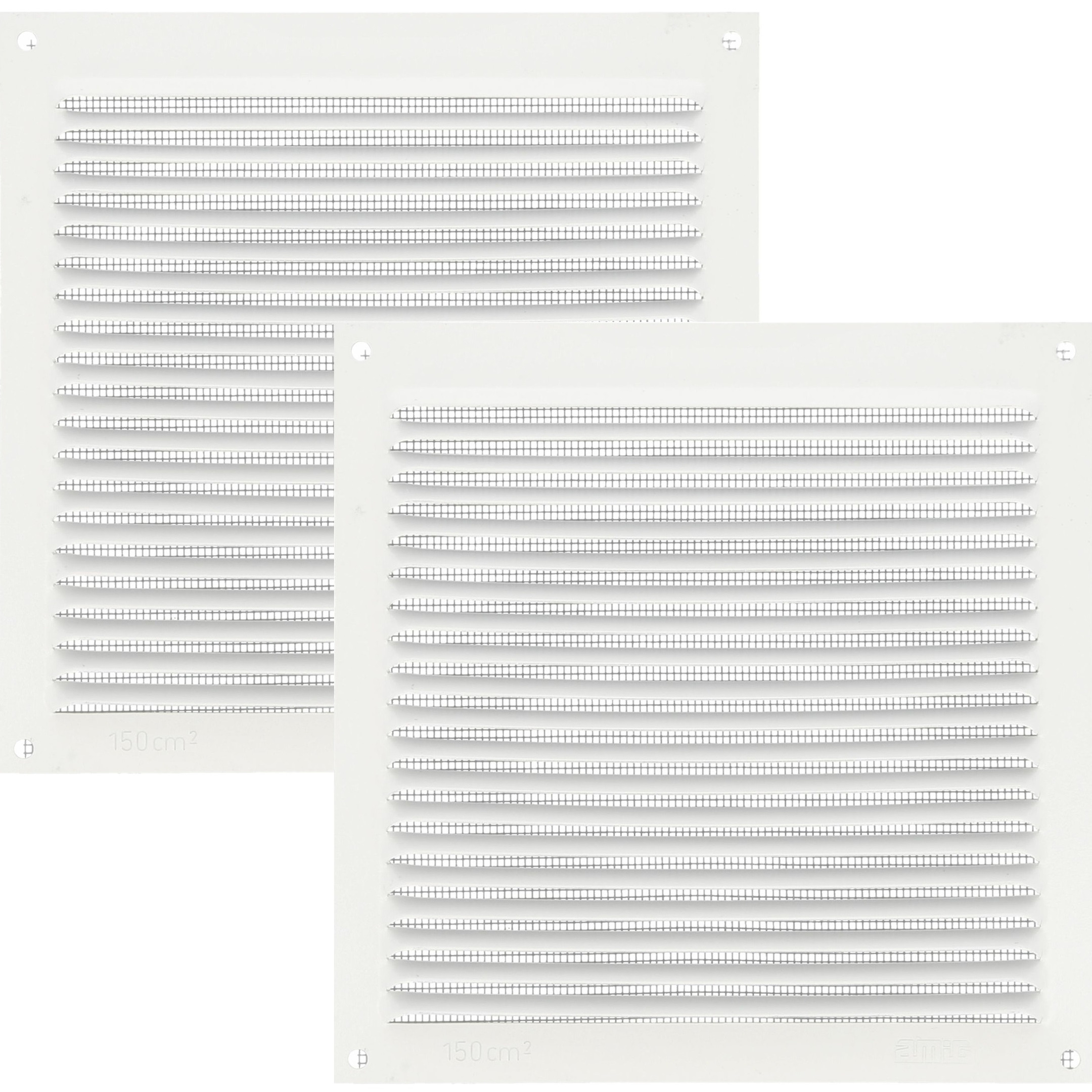 AMIG Ventilatie/muurrooster met gaas - 2x - 170 x 170mm - aluminium - wit - schoepenrooster -