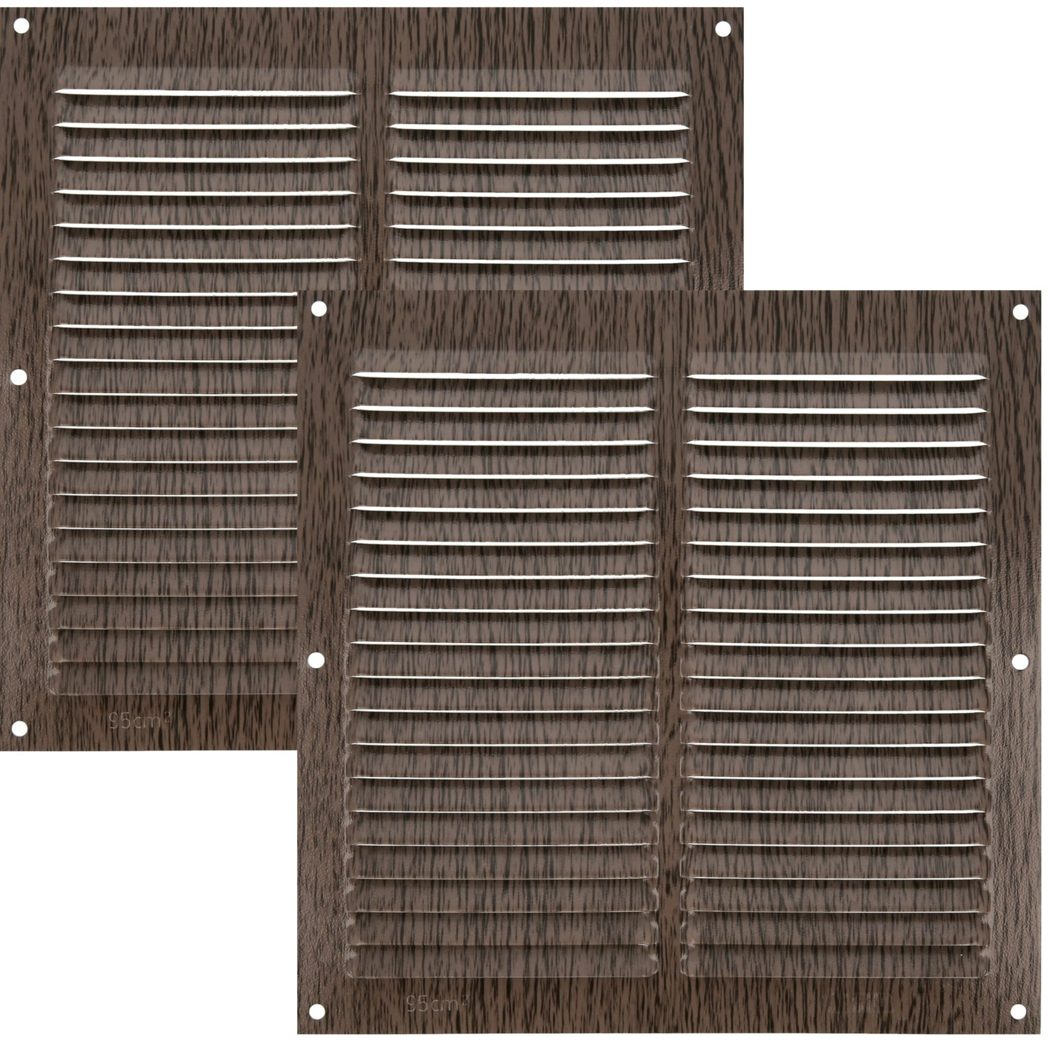 AMIG Ventilatierooster/muurrooster - 2x - 200 x 200mm - aluminium - wengehout look - schoepenrooster -