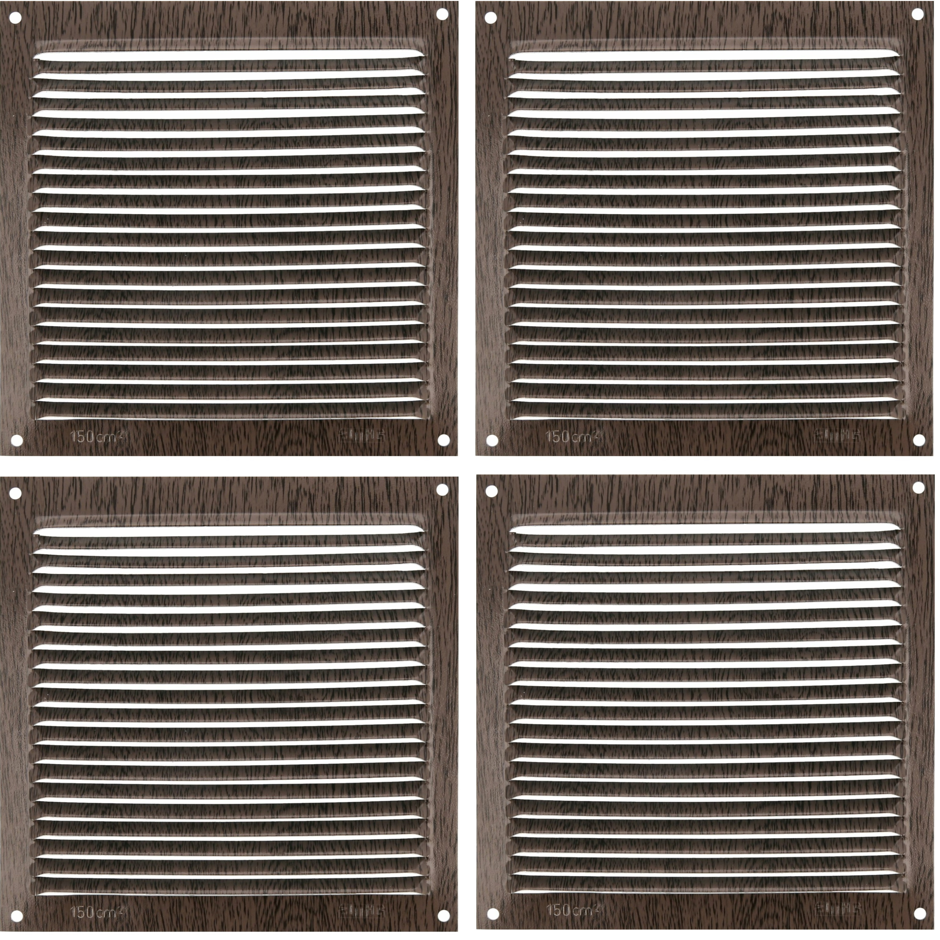 AMIG Ventilatierooster/muurrooster - 4x - 170 x 170mm - aluminium - wengehout look - schoepenrooster -