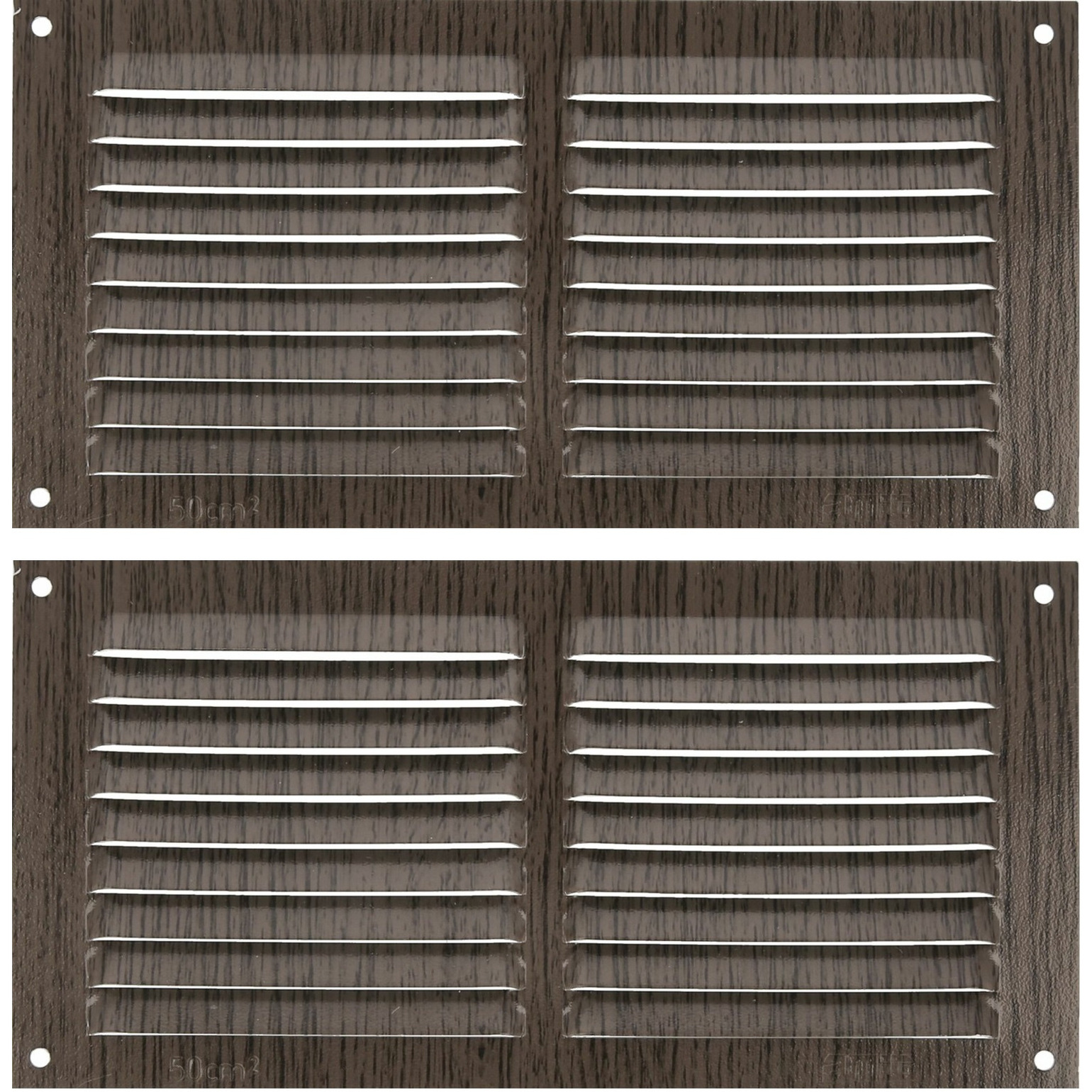 AMIG Ventilatierooster/muurrooster - 2x - 100 x 200mm - aluminium - wengehout look - schoepenrooste -