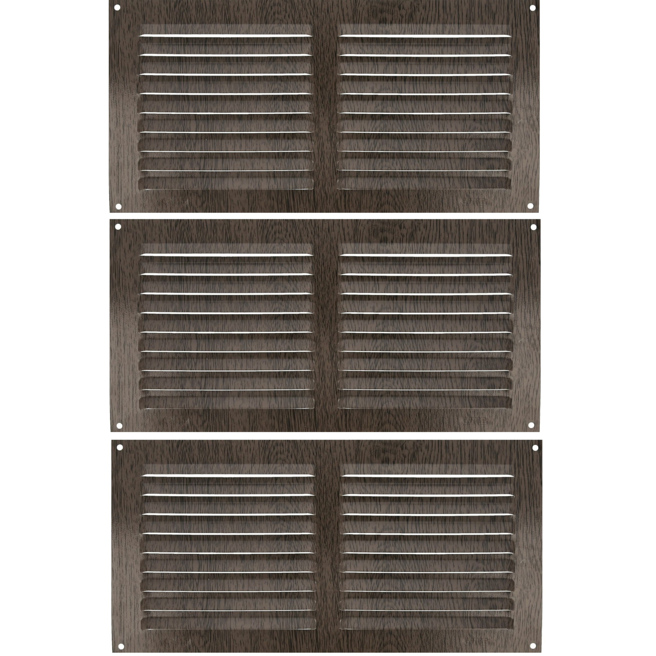 AMIG Ventilatierooster/muurrooster - 3x - 150 x 300mm - aluminium - wengehout look - schoepenrooster -