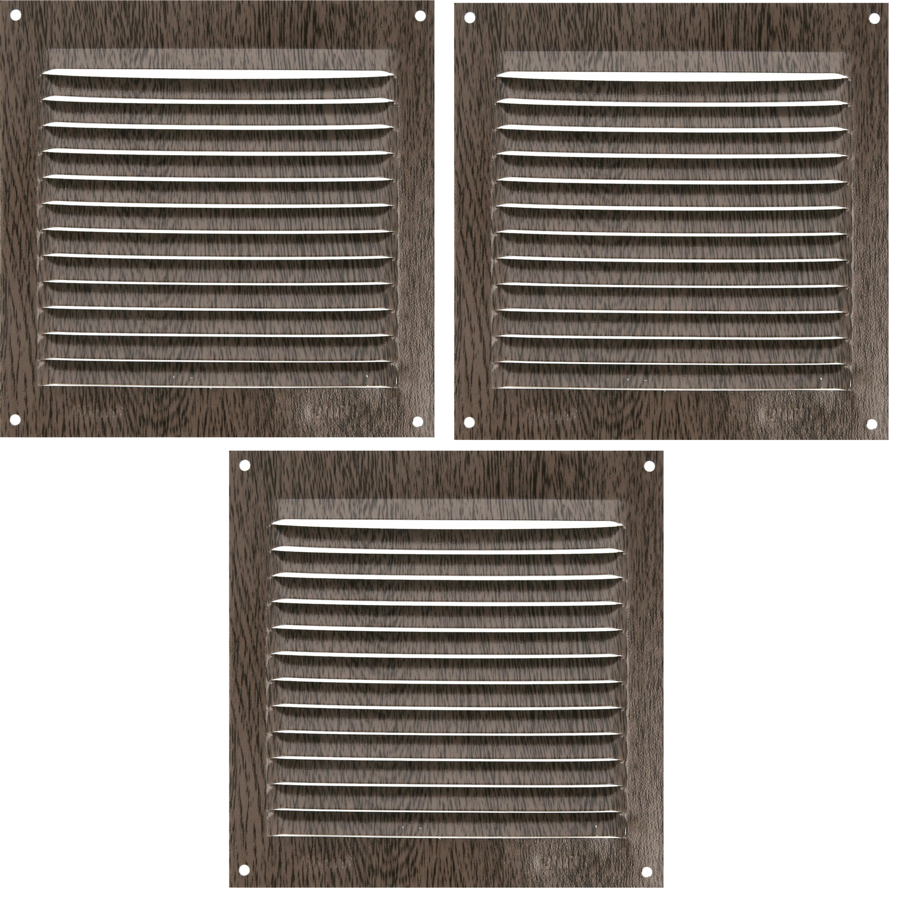 AMIG Ventilatierooster/muurrooster - 3x - 150 x 150mm - aluminium - wengehout look - schoepenrooster -