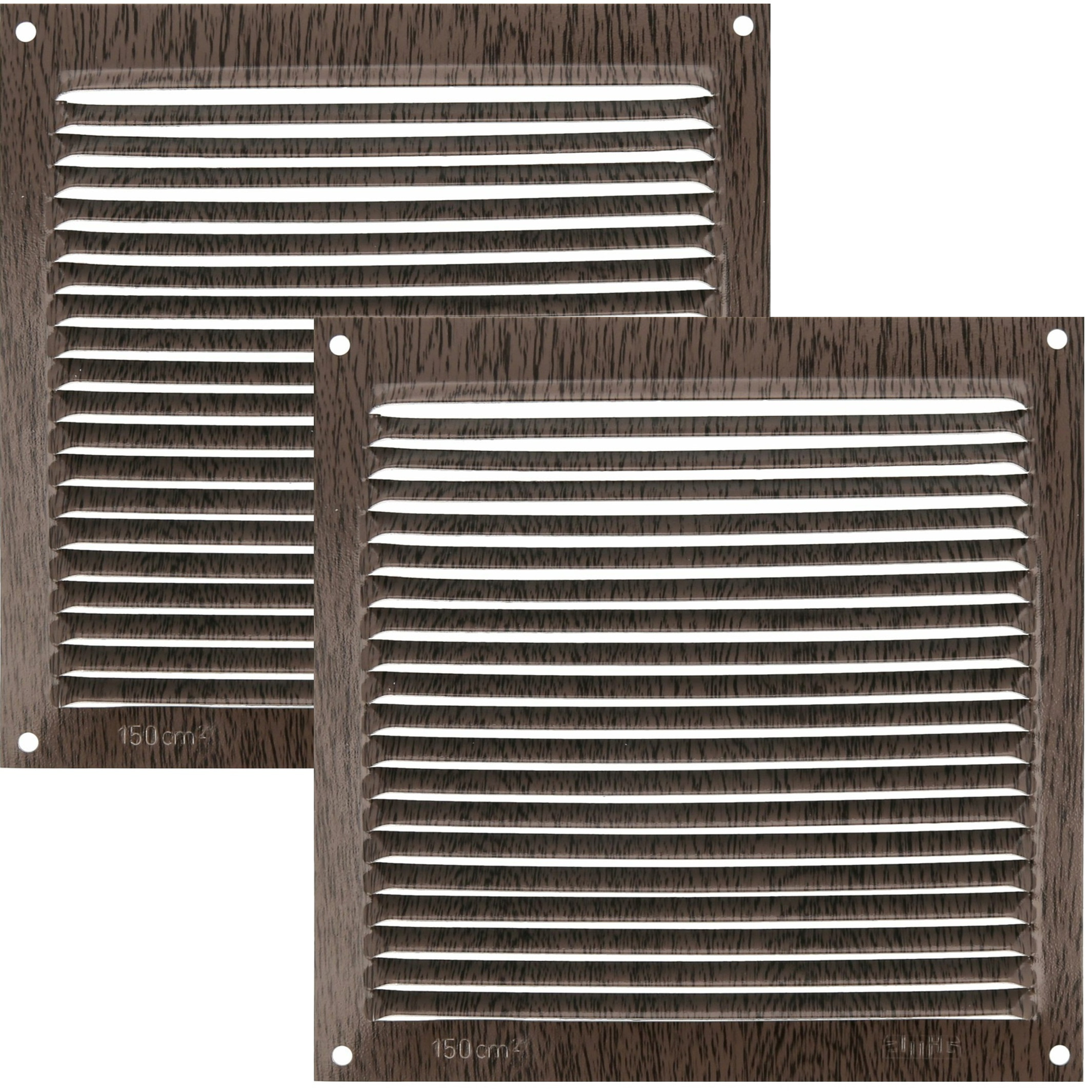 AMIG Ventilatierooster/muurrooster - 2x - 170 x 170mm - aluminium - wengehout look - schoepenrooster -