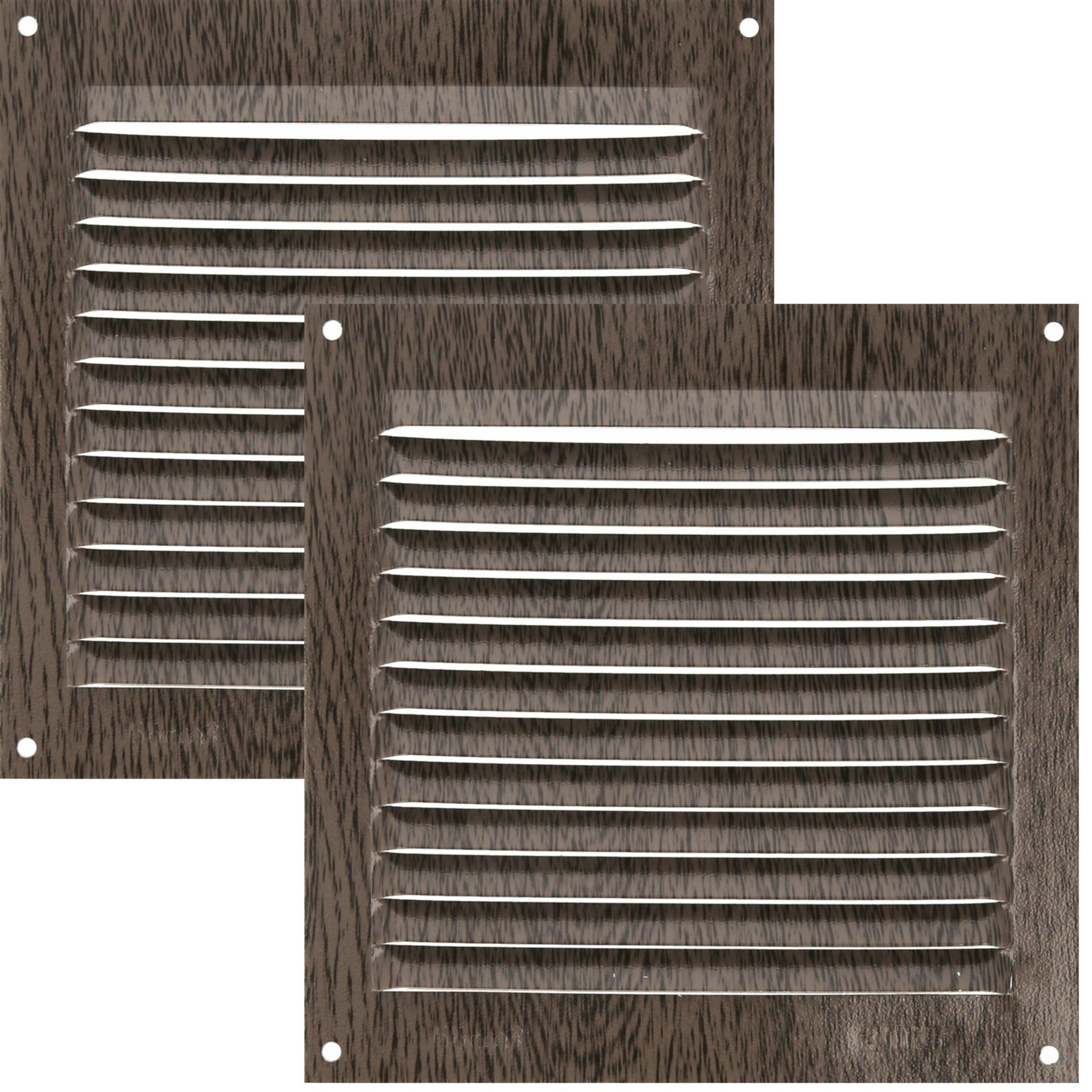 AMIG Ventilatierooster/muurrooster - 2x - 150 x 150mm - aluminium - wengehout look - schoepenrooster -