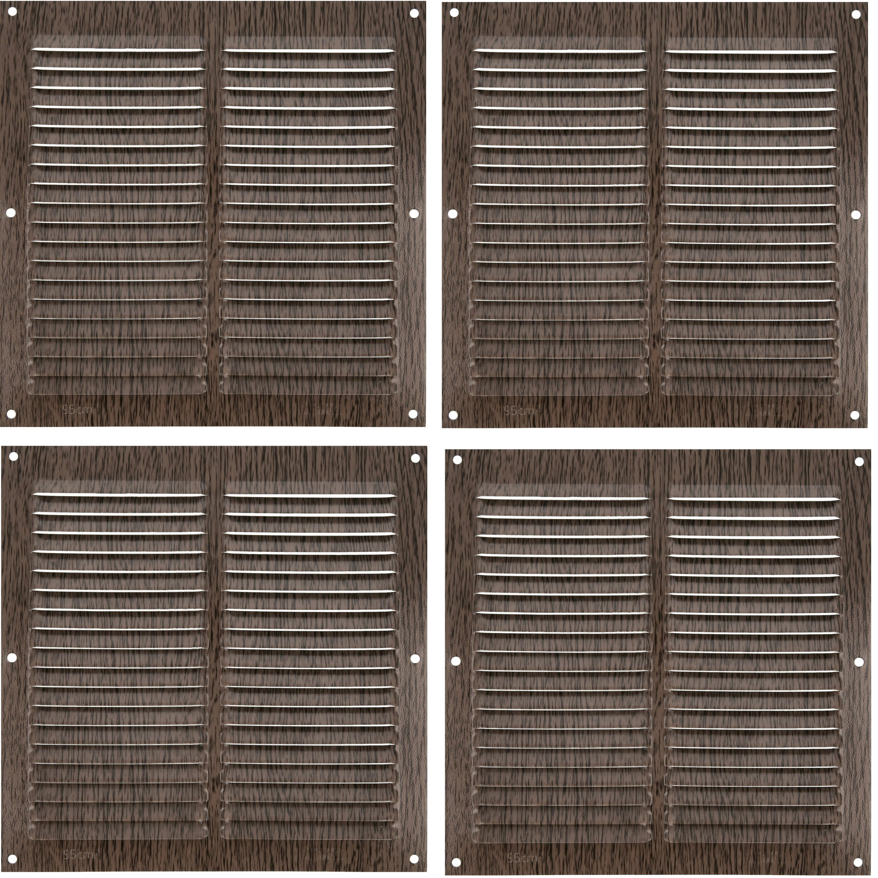 AMIG Ventilatierooster/muurrooster - 4x - 200 x 200mm - aluminium - wengehout look - schoepenrooster -