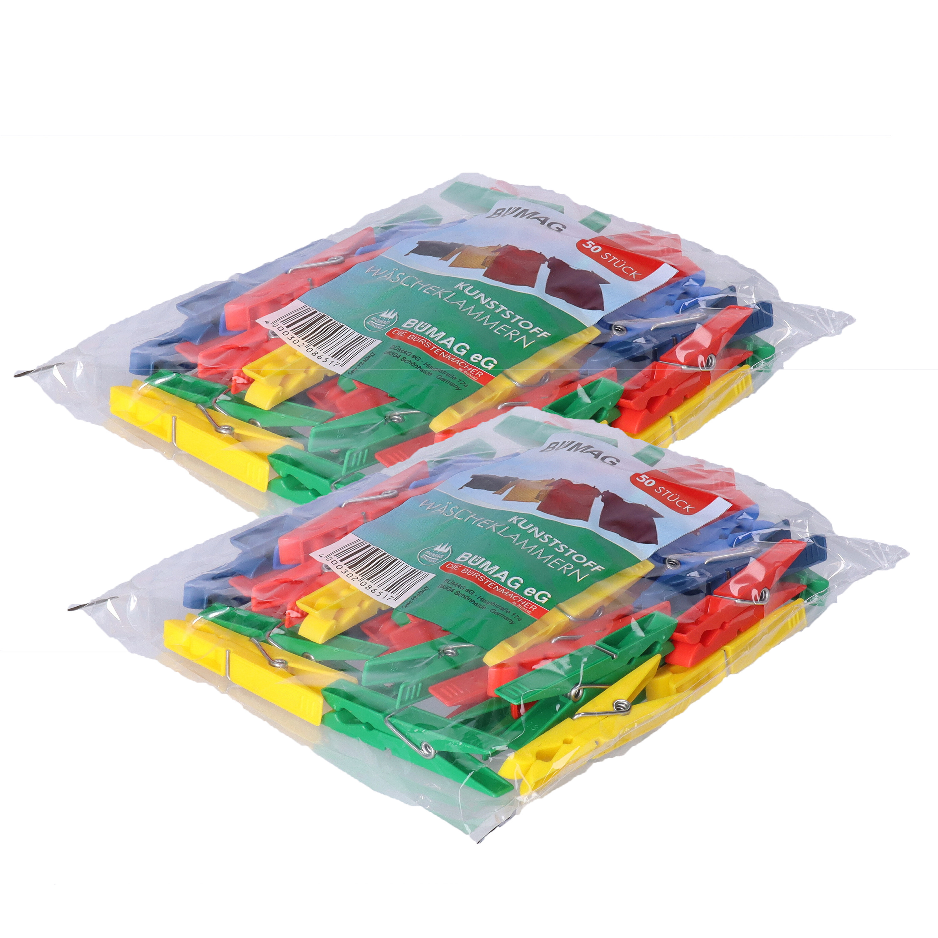 Wasknijpers - 100x stuks - felle kleurenmix - kunststof - 8 cm -