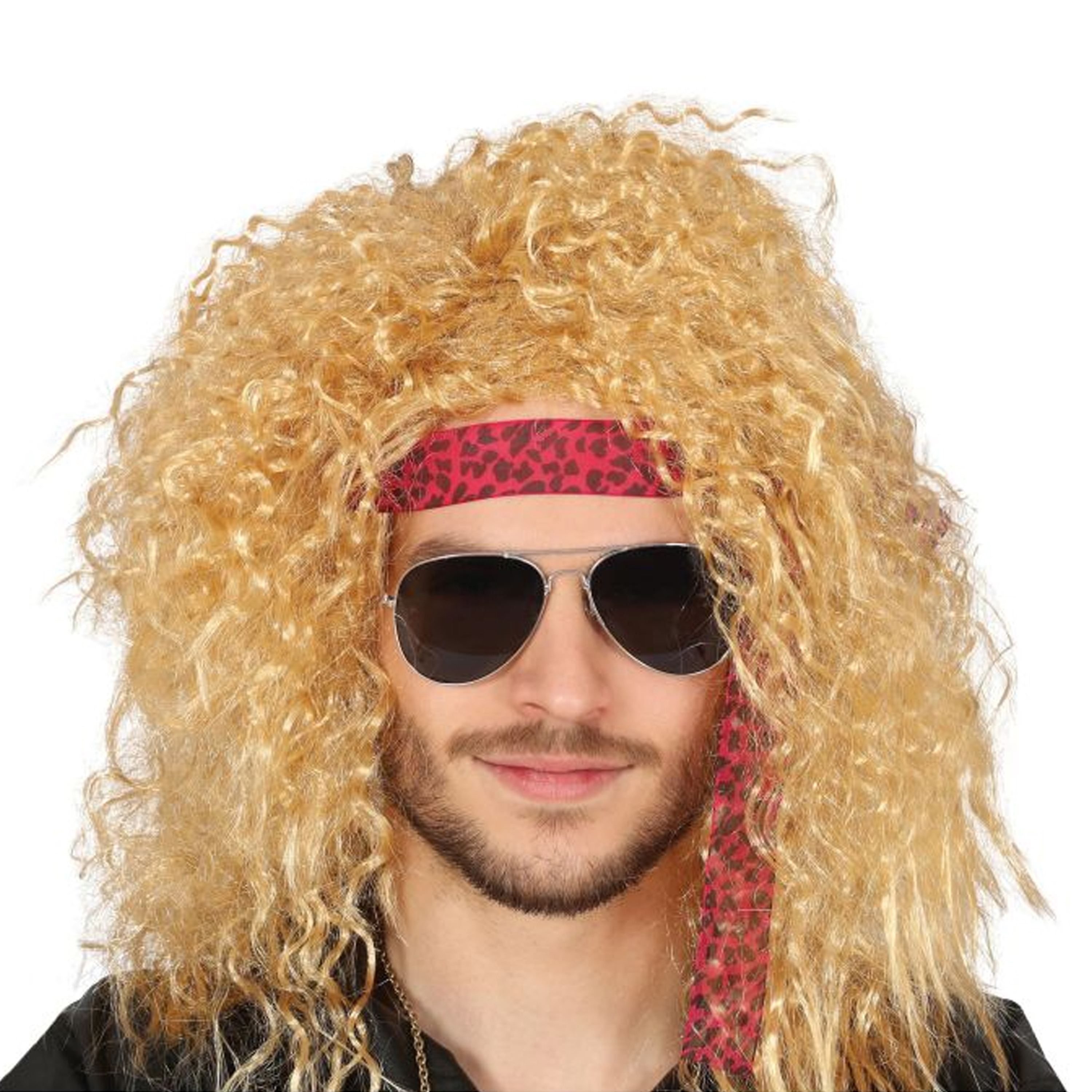 Carnaval verkleed pruik - hippie/rockster - blond - krullen - heren - foute party -