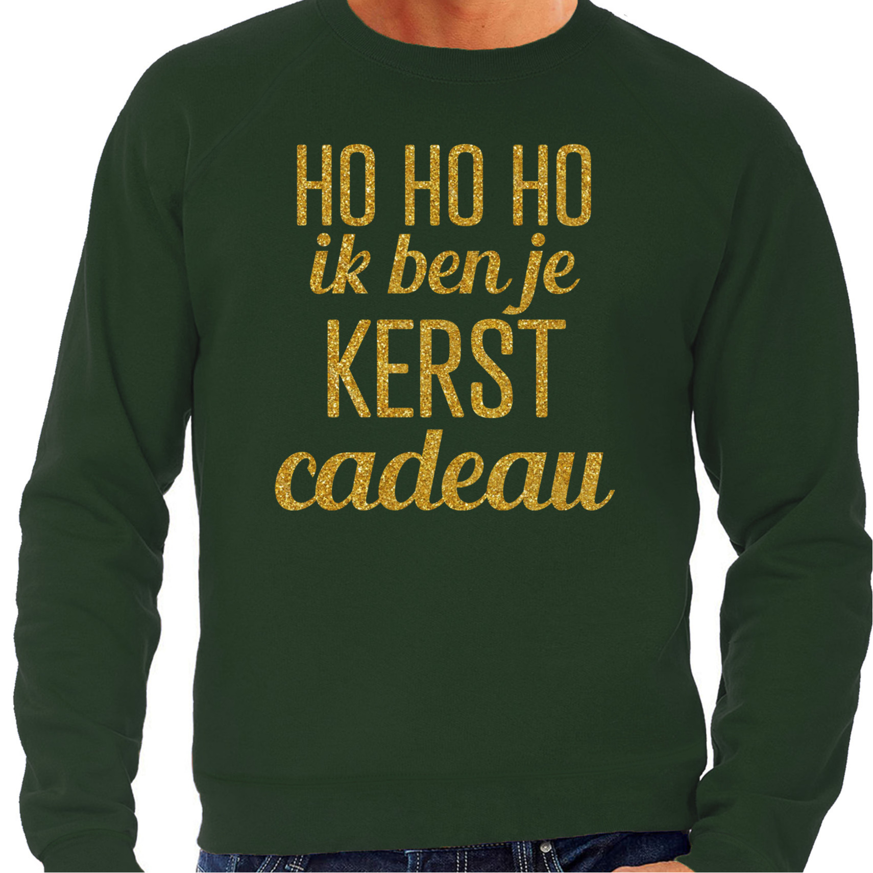 Foute kersttrui/sweater voor heren - Hohoho kerst cadeau - groen - glitter goud S -