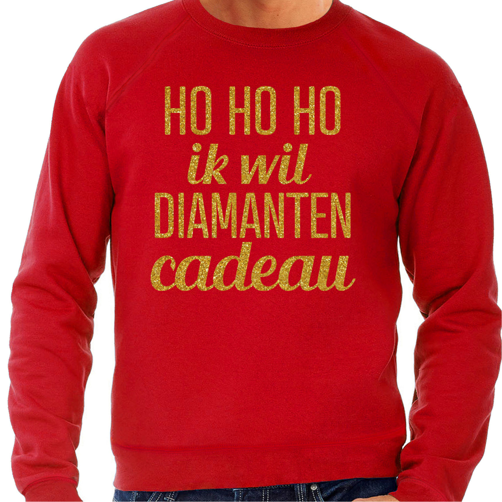 Foute kersttrui/sweater voor heren - Hohoho diamanten cadeau - rood - glitter goud M -