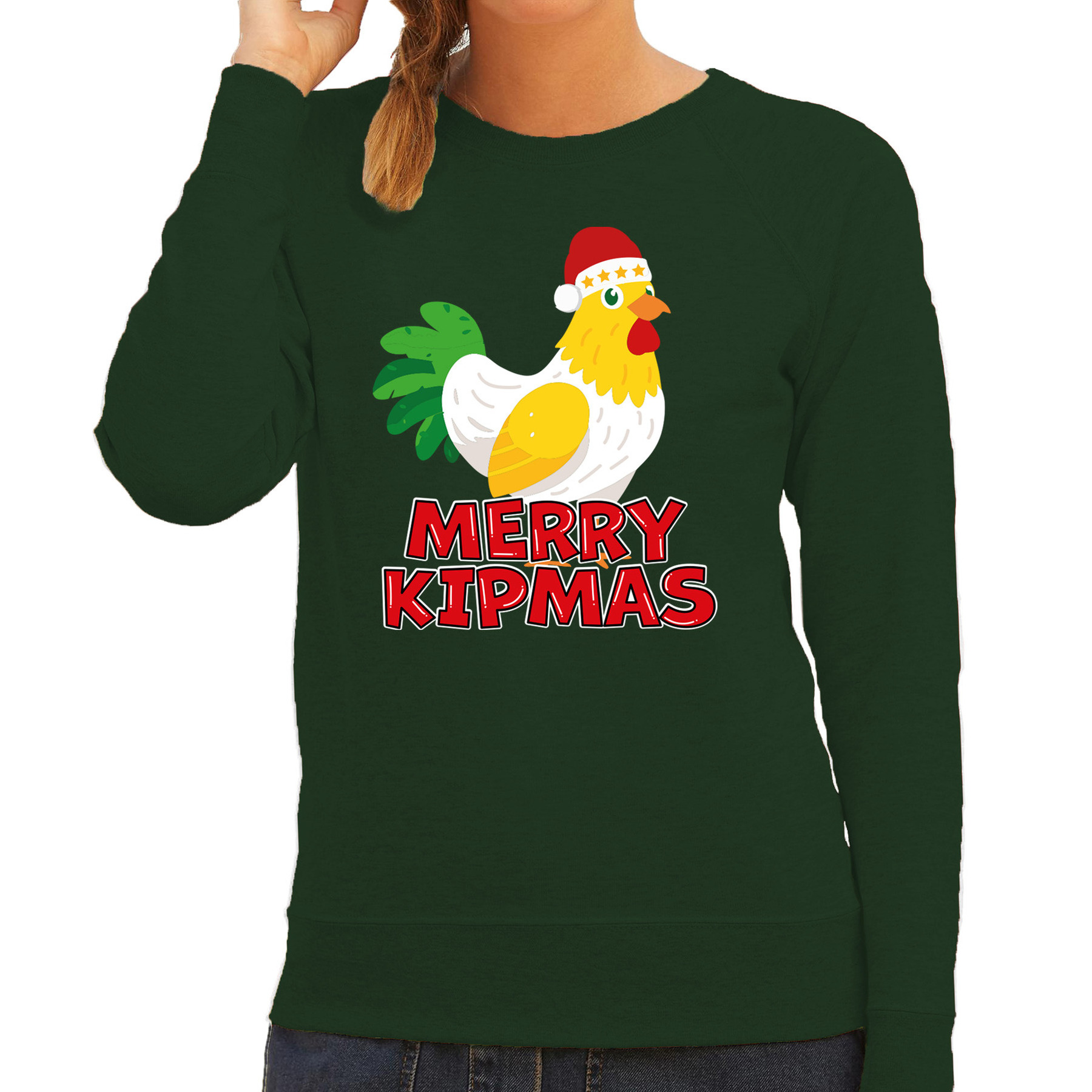 Kersttrui voor dames - Merry Kipmas - groen - kerst kip - schattige kerst L -