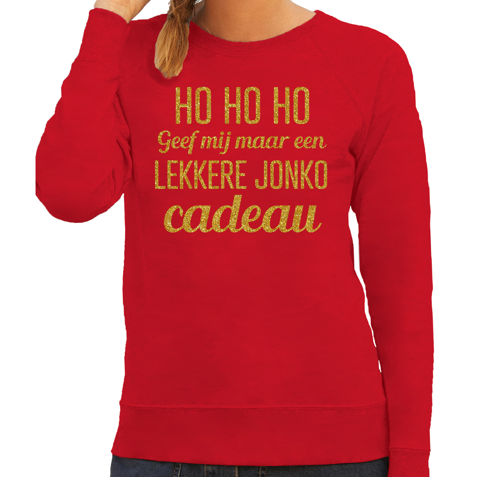 Foute kersttrui/sweater voor dames - Hohoho jonko cadeau - rood - glitter goud M -