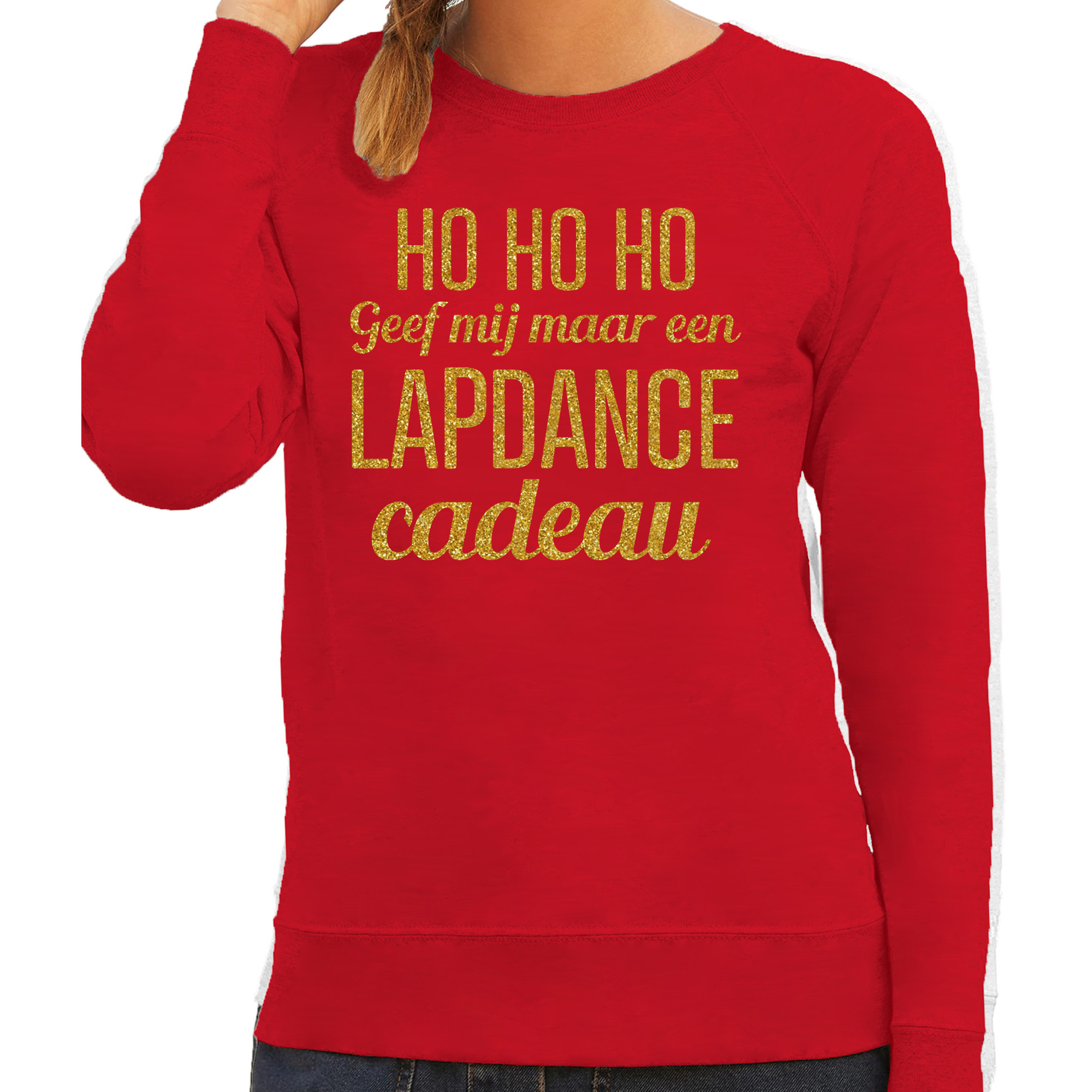 Foute kersttrui/sweater voor dames - Hohoho lapdance cadeau - rood - glitter goud 2XL -