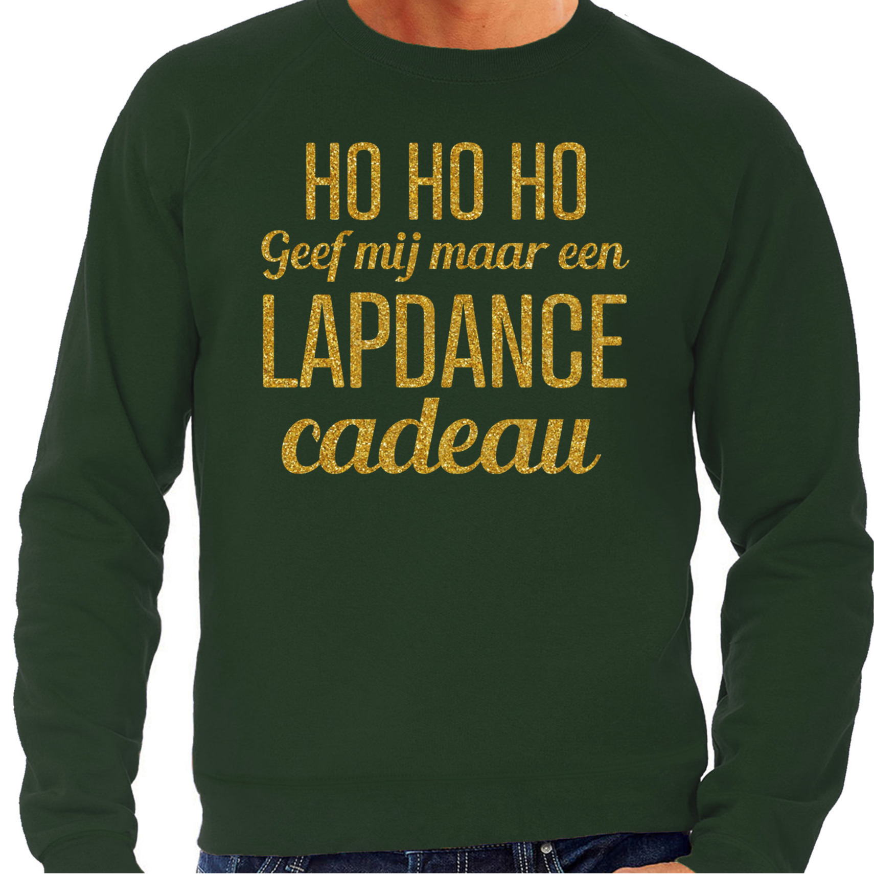 Foute kersttrui/trui voor heren - Hohoho lapdance cadeau - groen - glitter goud M -