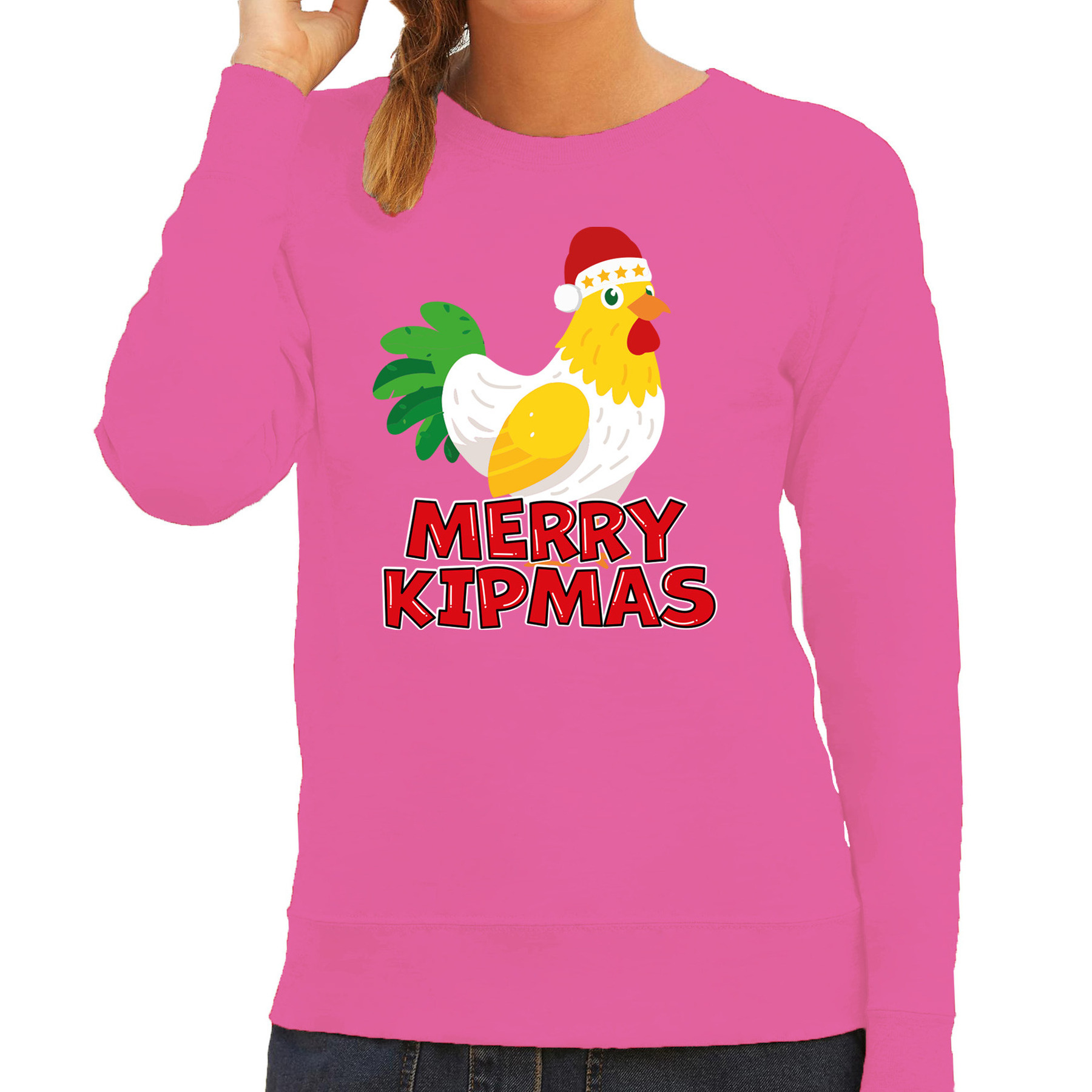 Kersttrui voor dames - Merry Kipmas - roze - kerst kip - schattige kerst XS -