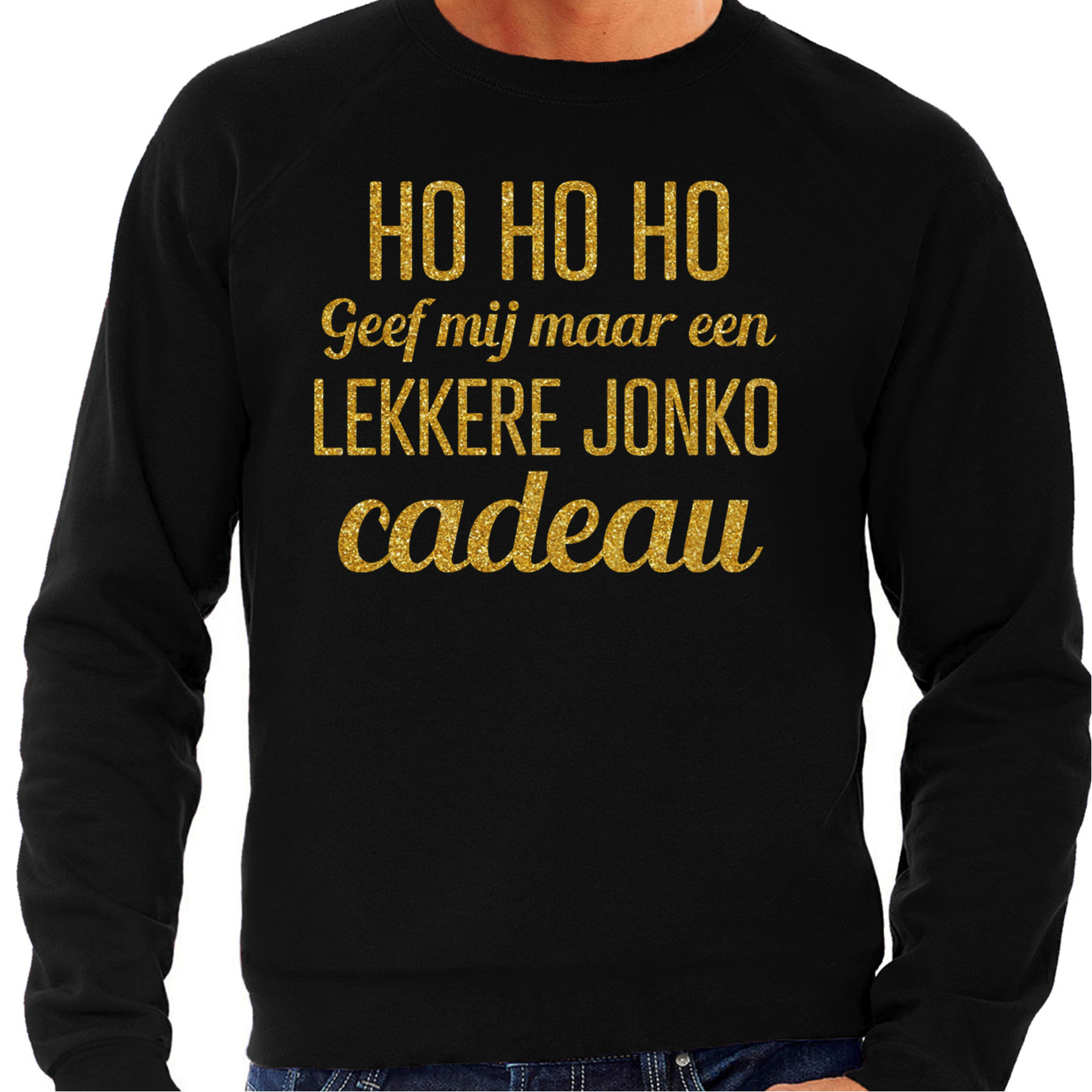 Foute kersttrui/sweater voor heren - Hohoho jonko cadeau - zwart - glitter goud L -